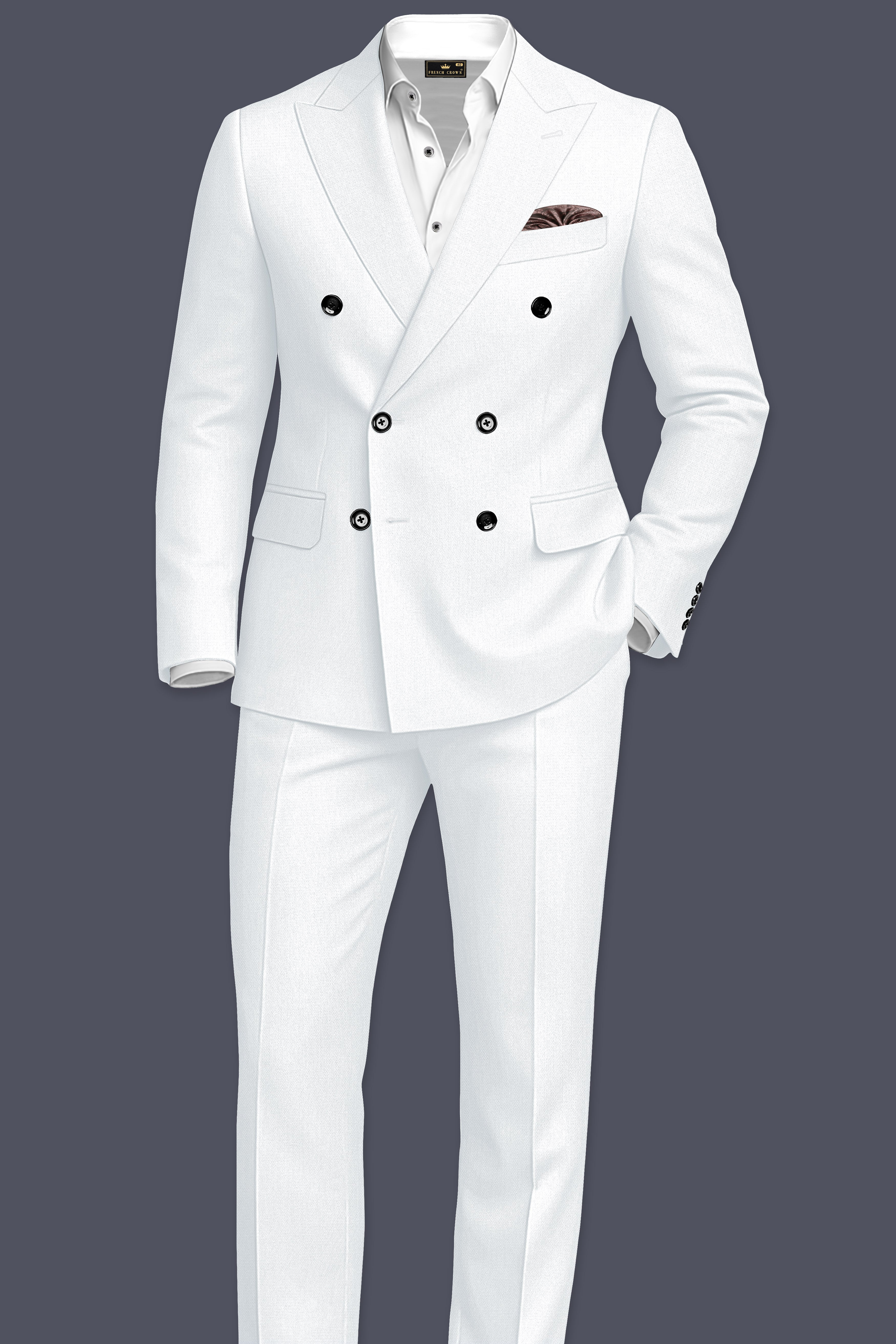 Sterling-Bright White Diamond Textured Wool Rich Slight Stretch Double Breasted Blazer