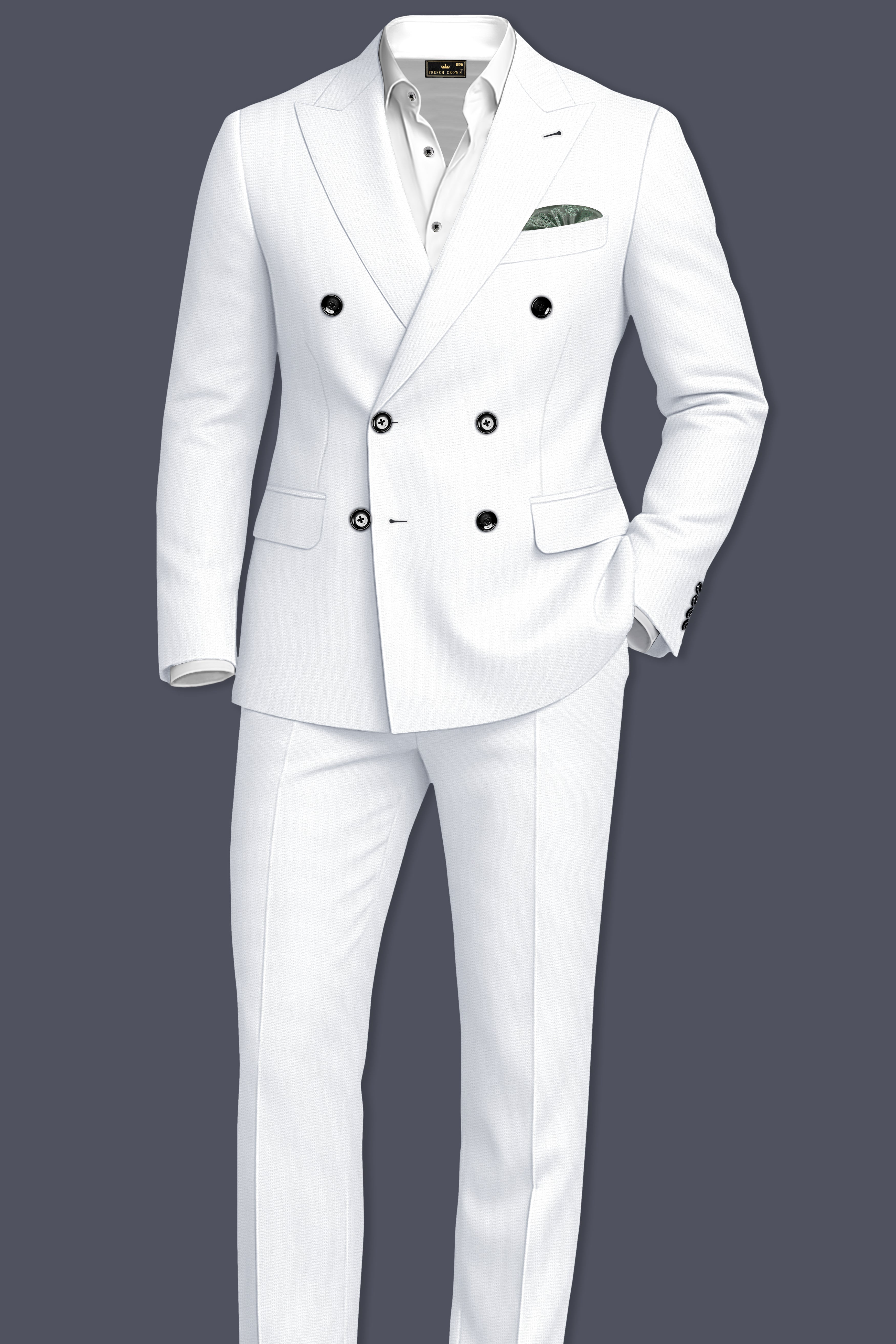 Sterling-Bright White Diamond Textured Wool Rich Slight Stretch Double Breasted Blazer