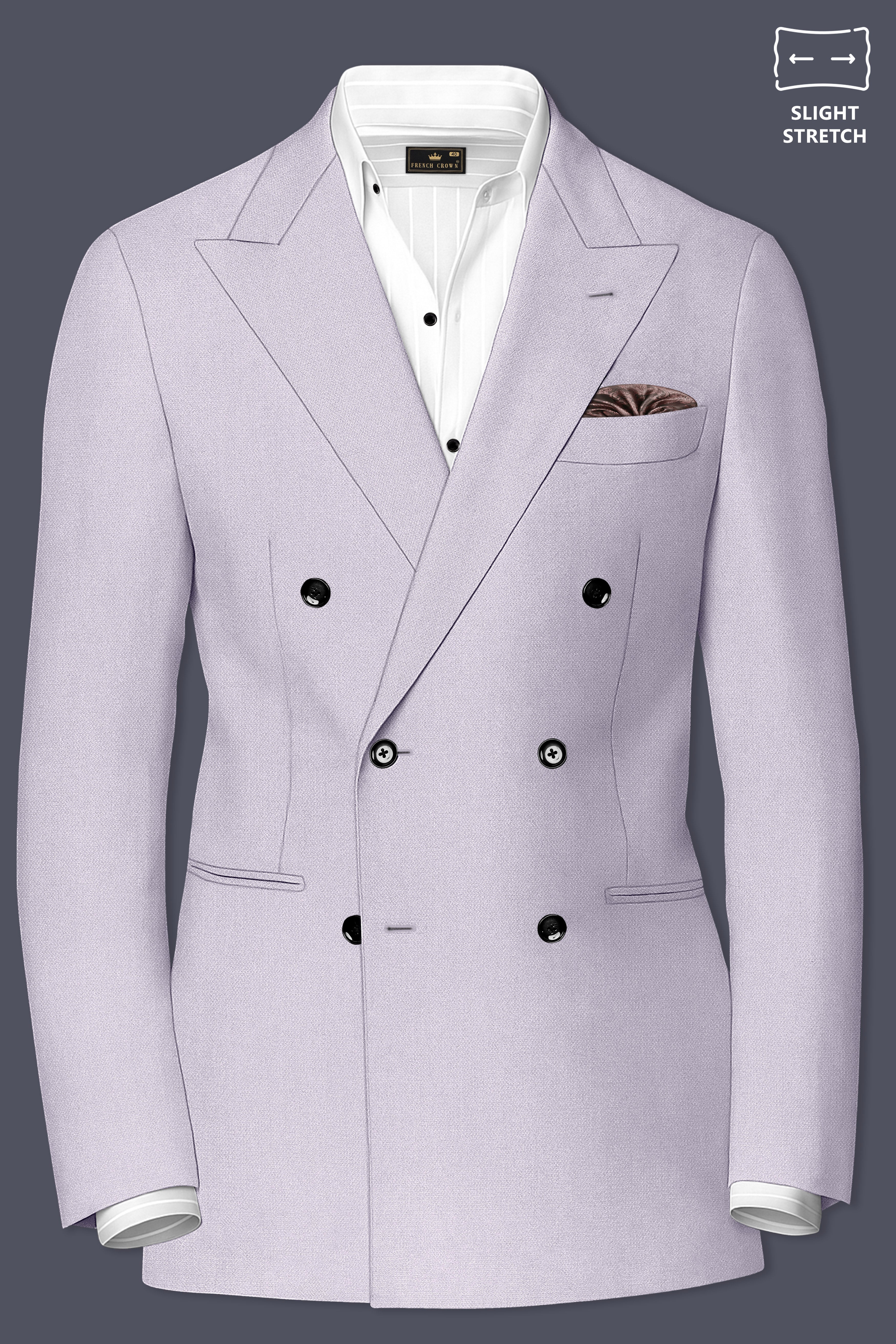 Mist-Spun Pearl Gray Diamond Textured Wool Rich Slight Stretch Double Breasted Blazer