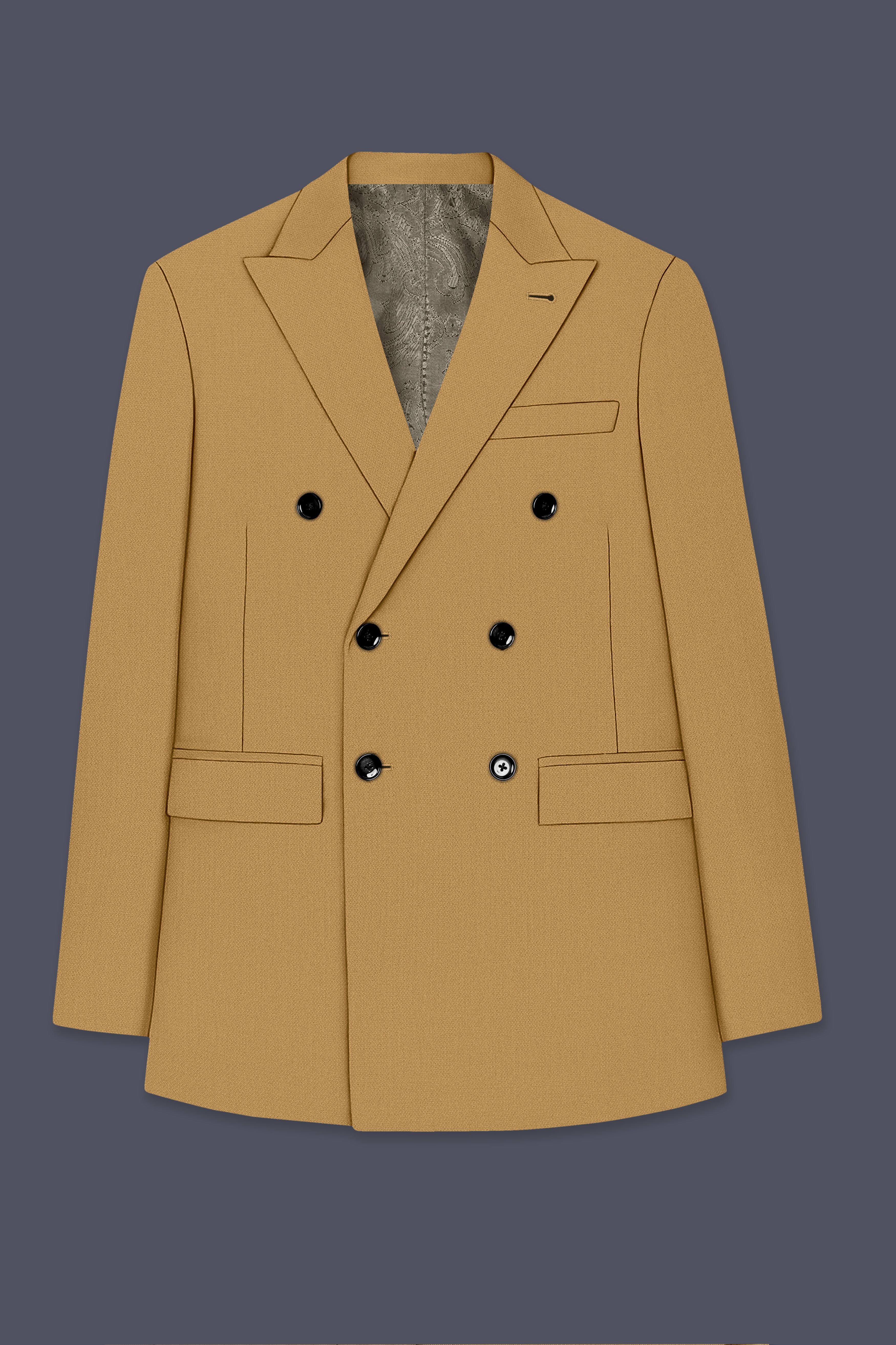 Sienna-Teak Brown Diamond Textured Wool Rich Slight Stretch Double Breasted Blazer