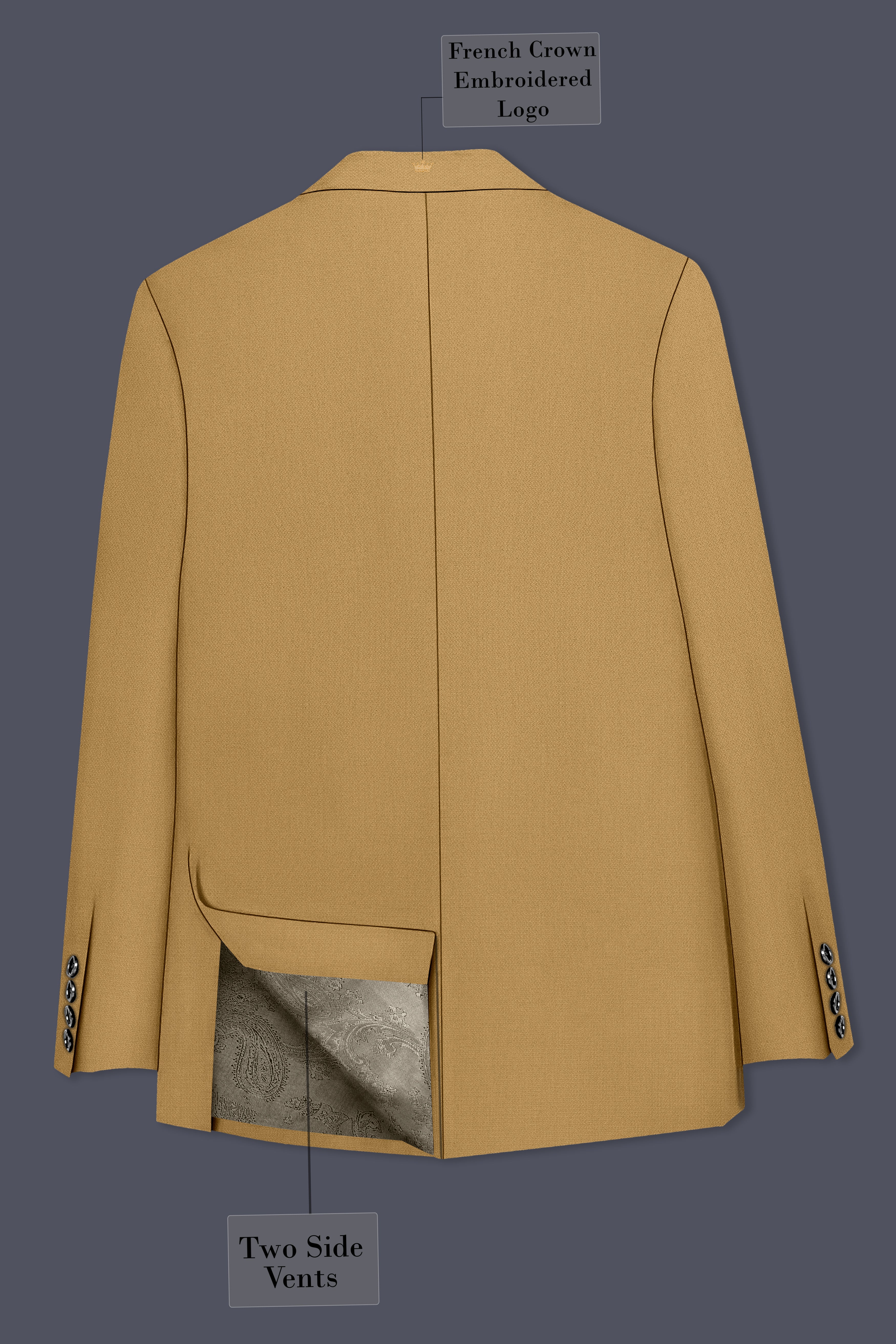 Sienna-Teak Brown Diamond Textured Wool Rich Slight Stretch Double Breasted Blazer