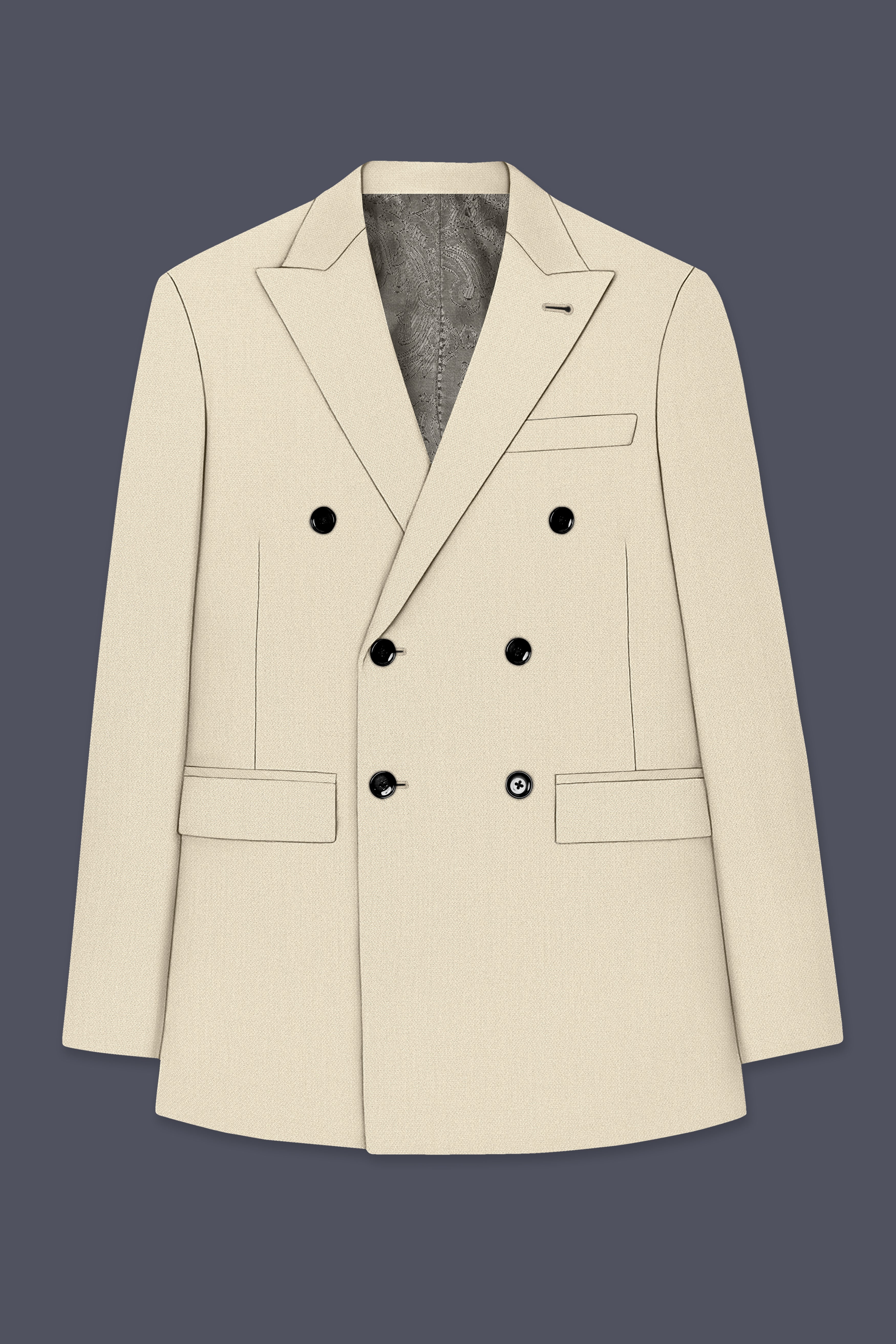 Dune-Foggy Cream Diamond Textured Wool Rich Slight Stretch Double Breasted Blazer