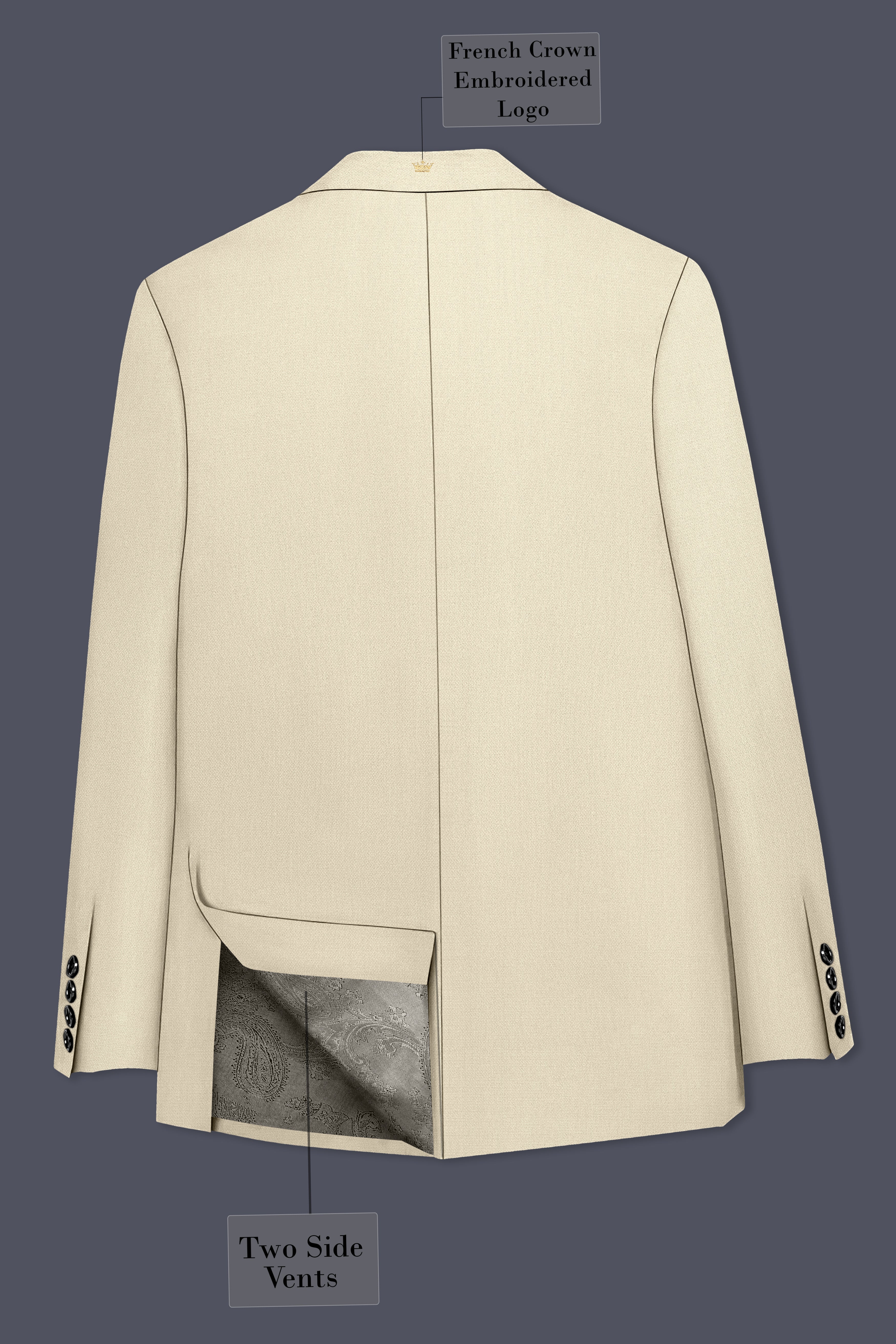 Dune-Foggy Cream Diamond Textured Wool Rich Slight Stretch Double Breasted Blazer