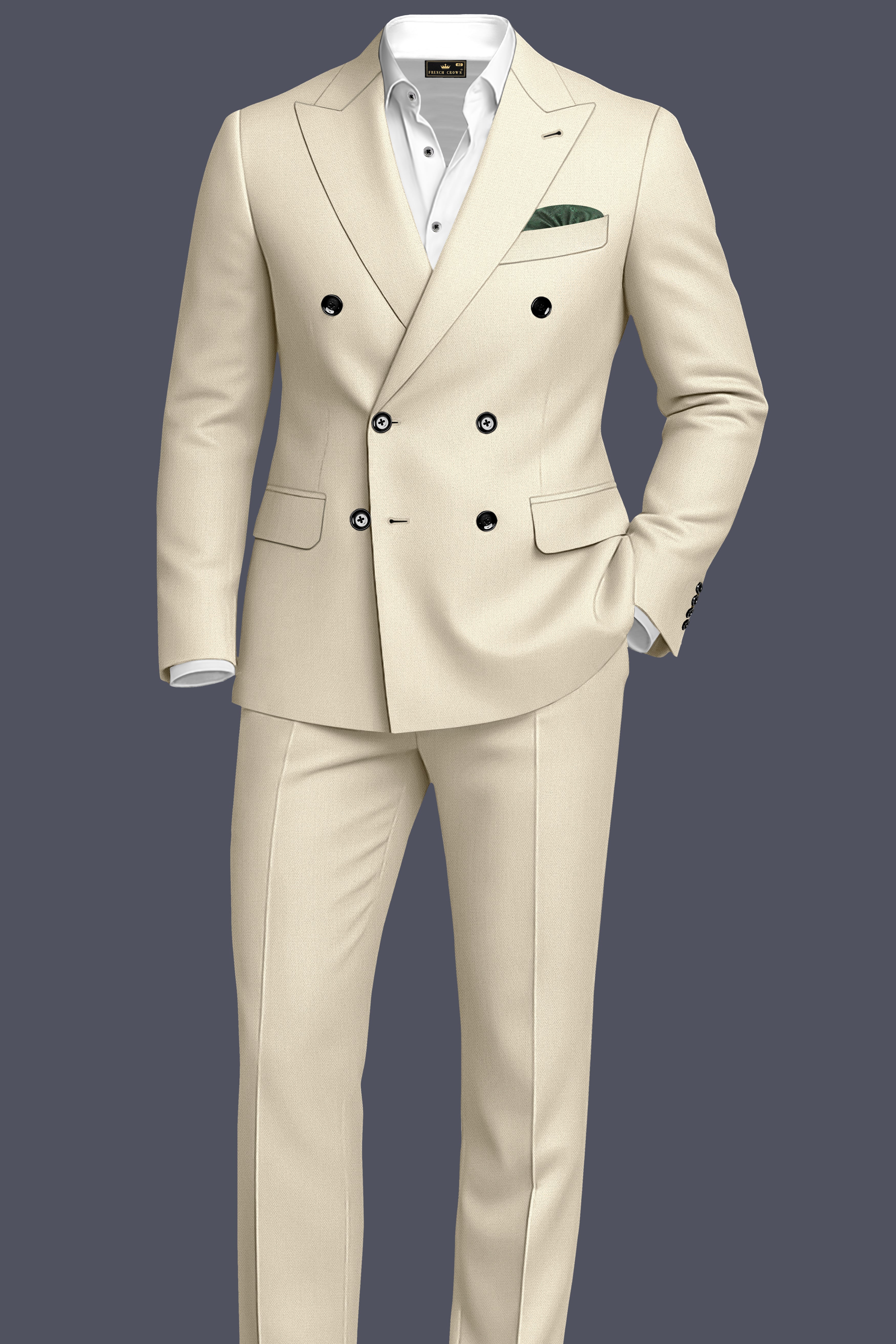 Dune-Foggy Cream Diamond Textured Wool Rich Slight Stretch Double Breasted Blazer