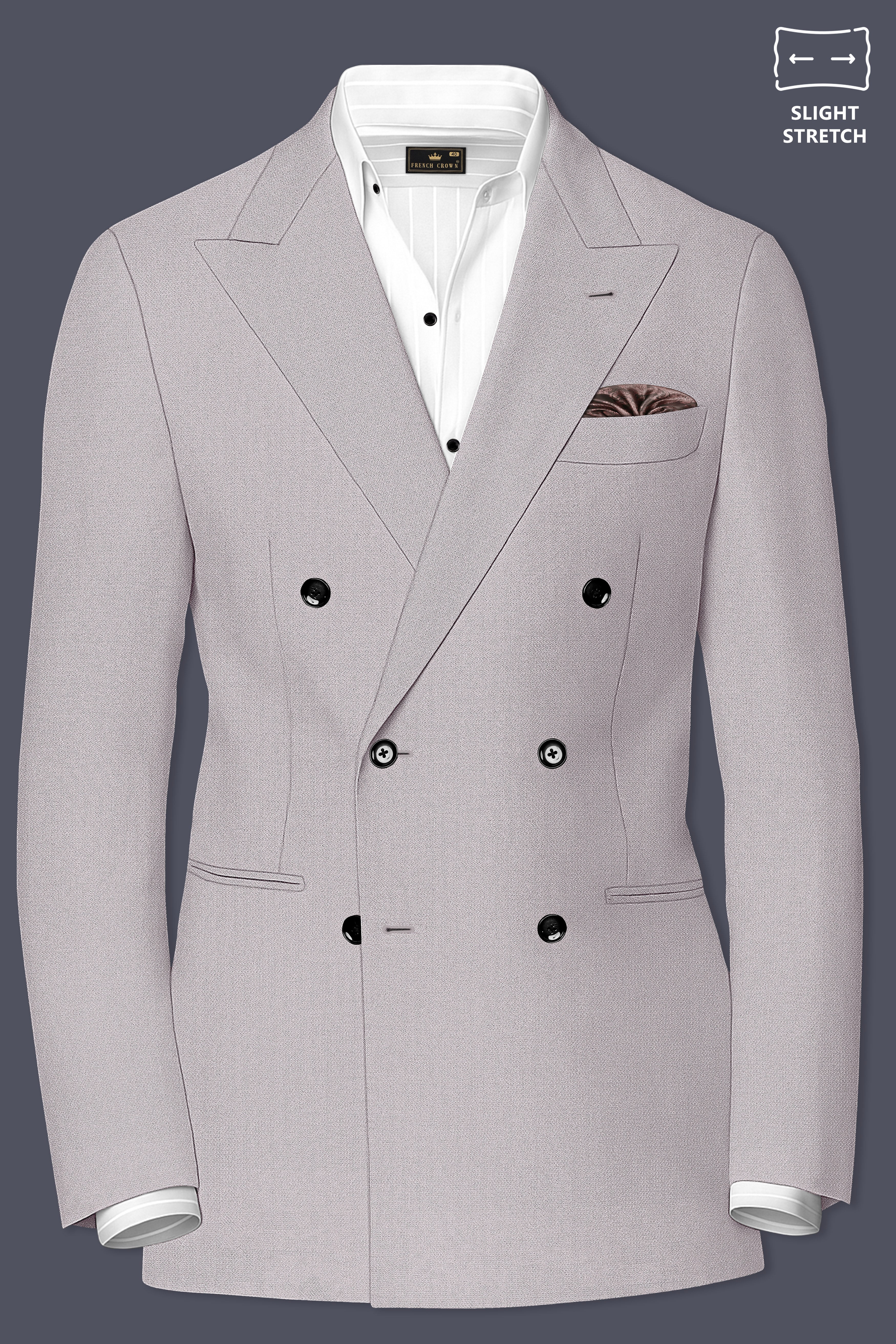 Regent-Noble Gray Diamond Textured Wool Rich Slight Stretch Double Breasted Blazer