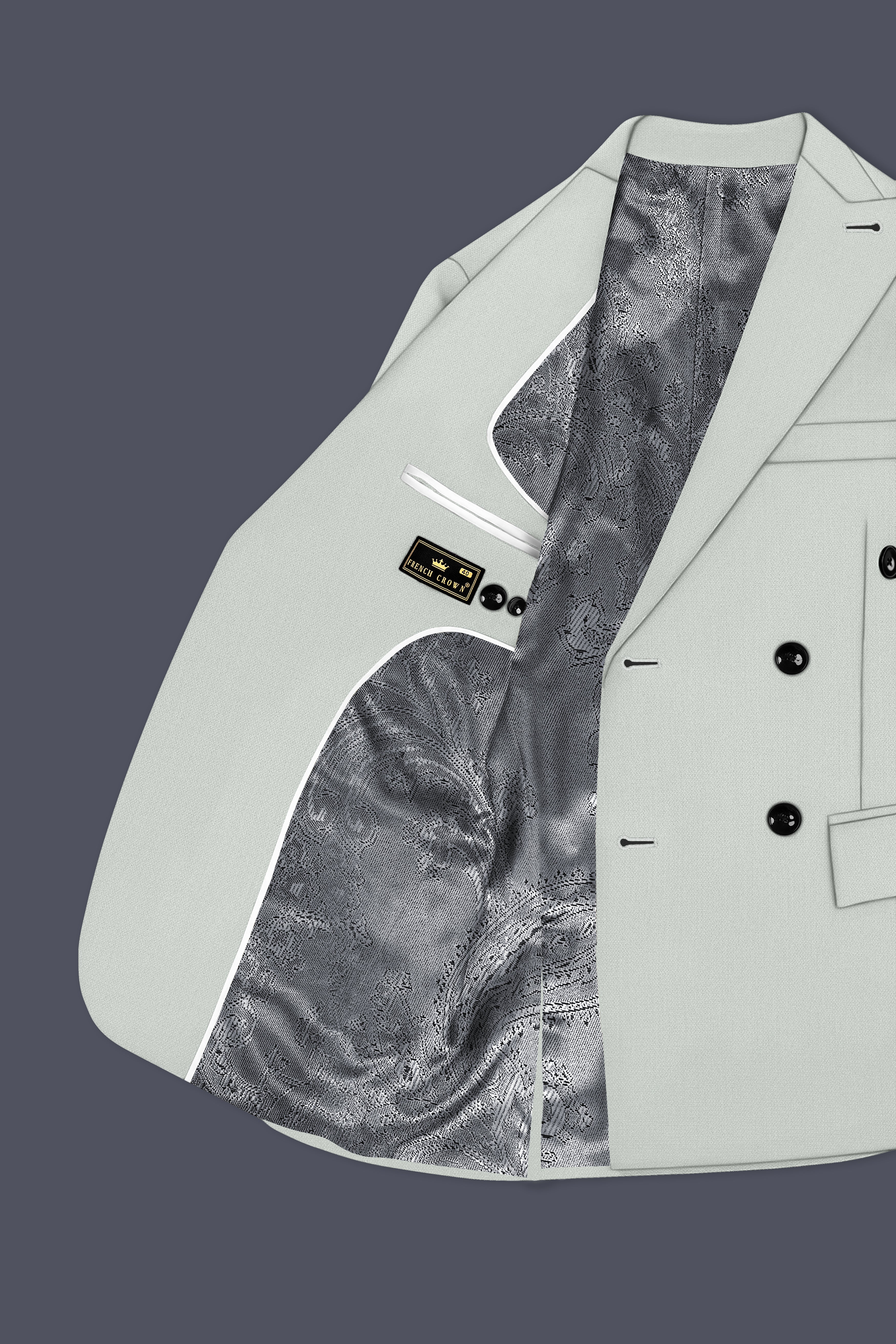 Regent-Noble Gray Diamond Textured Wool Rich Slight Stretch Double Breasted Blazer