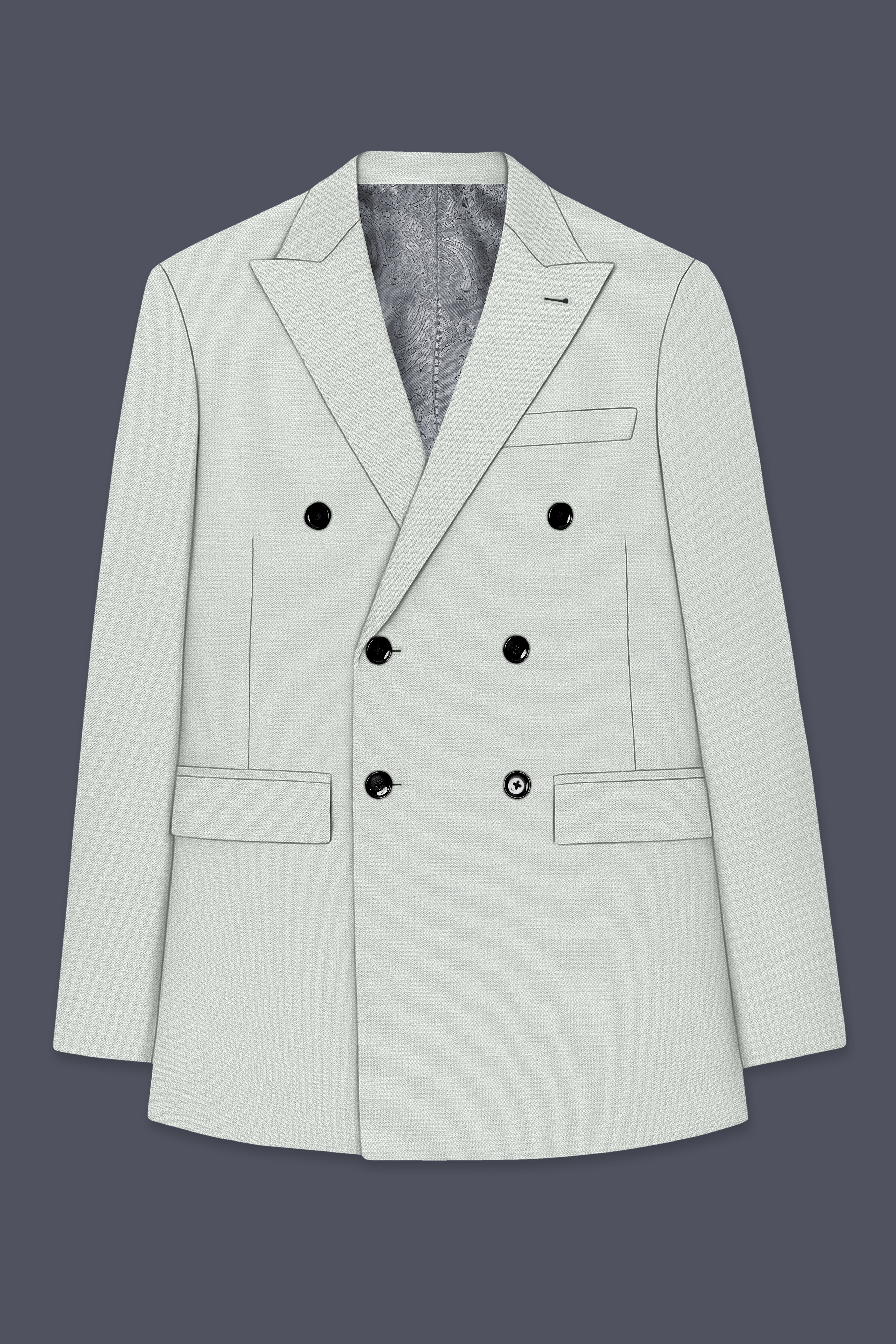 Regent-Noble Gray Diamond Textured Wool Rich Slight Stretch Double Breasted Blazer