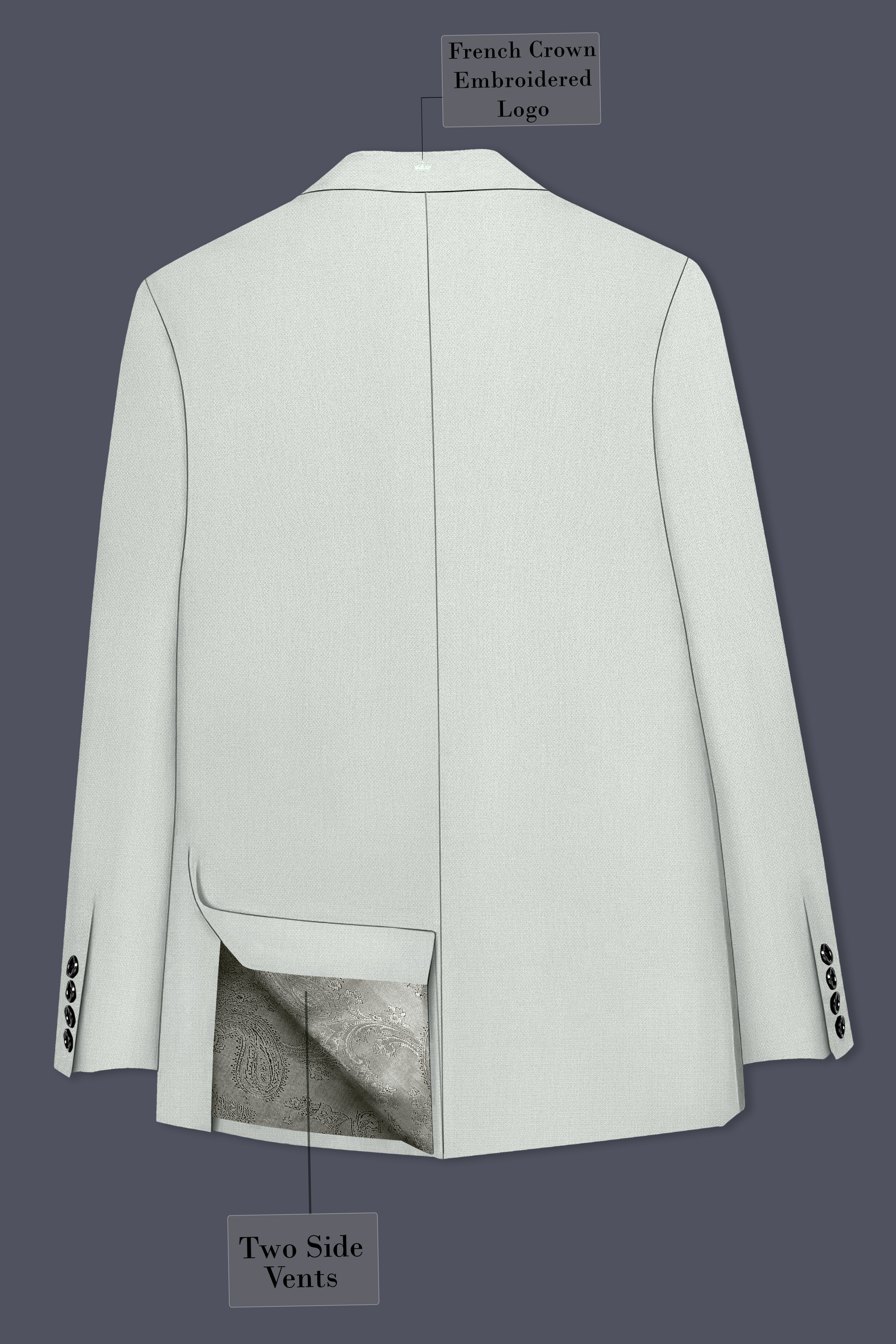 Regent-Noble Gray Diamond Textured Wool Rich Slight Stretch Double Breasted Blazer