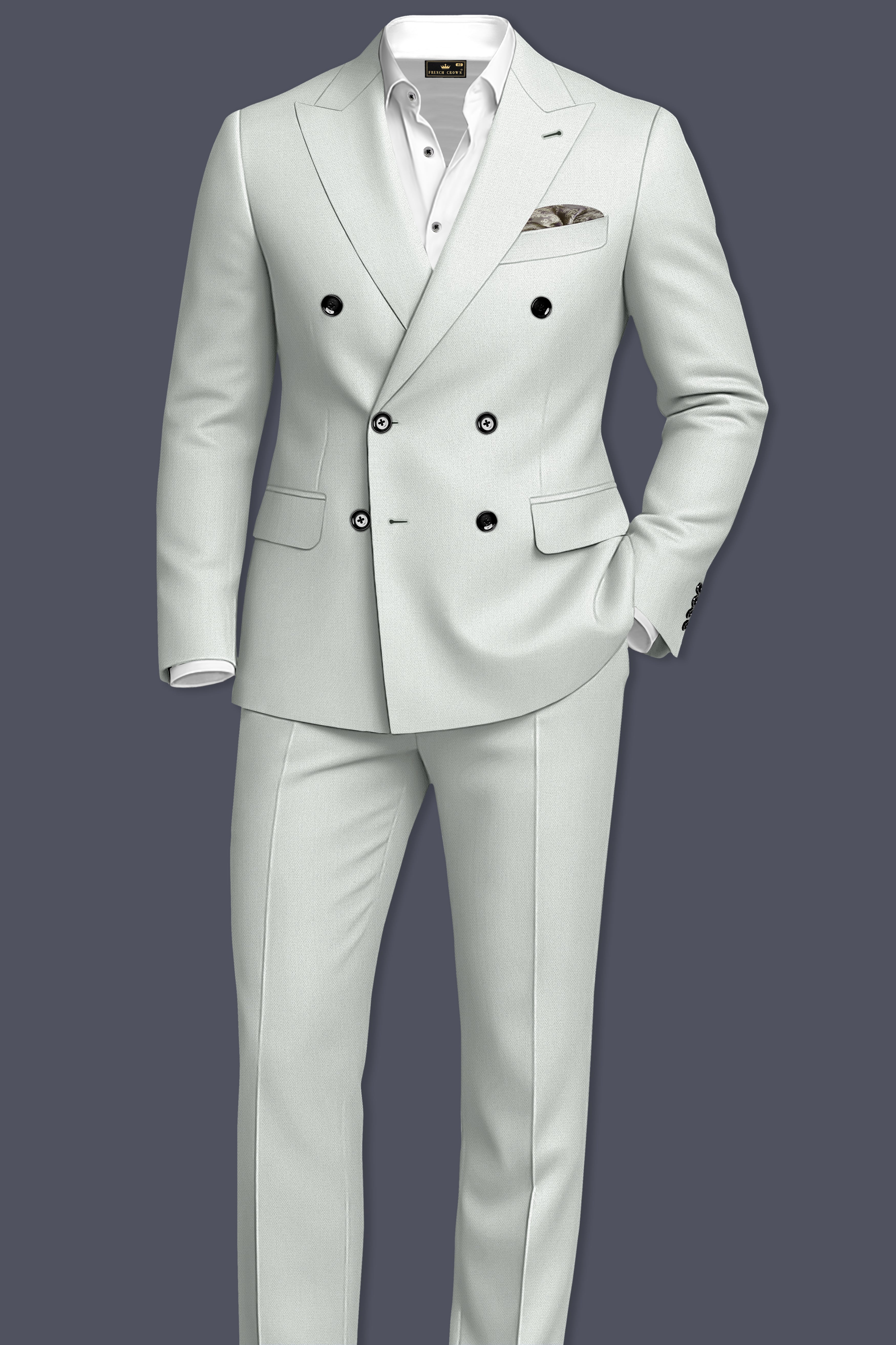 Regent-Noble Gray Diamond Textured Wool Rich Slight Stretch Double Breasted Blazer