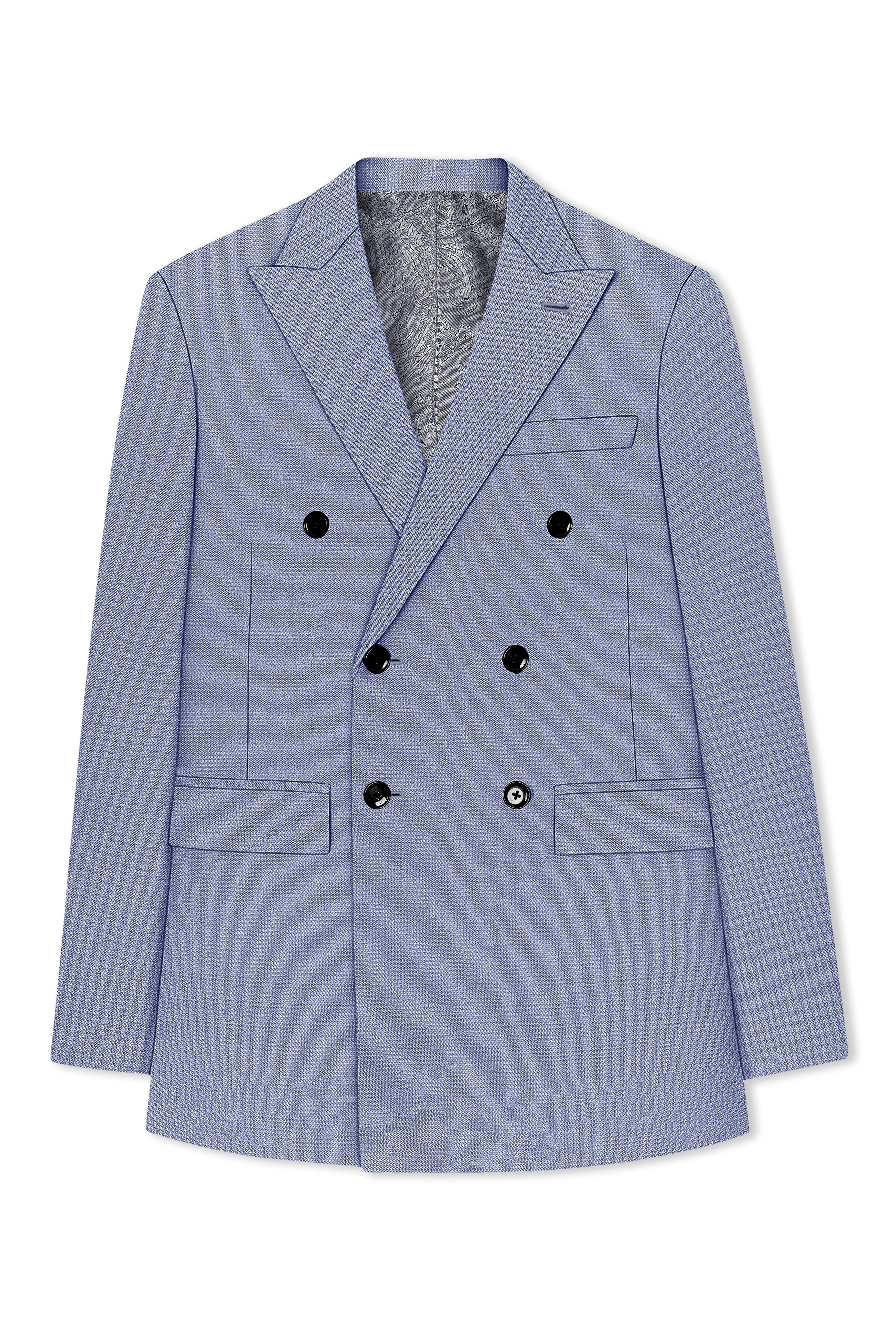 Harbor-Waterloo Blue Diamond Textured Wool Rich Slight Stretch Double Breasted Blazer