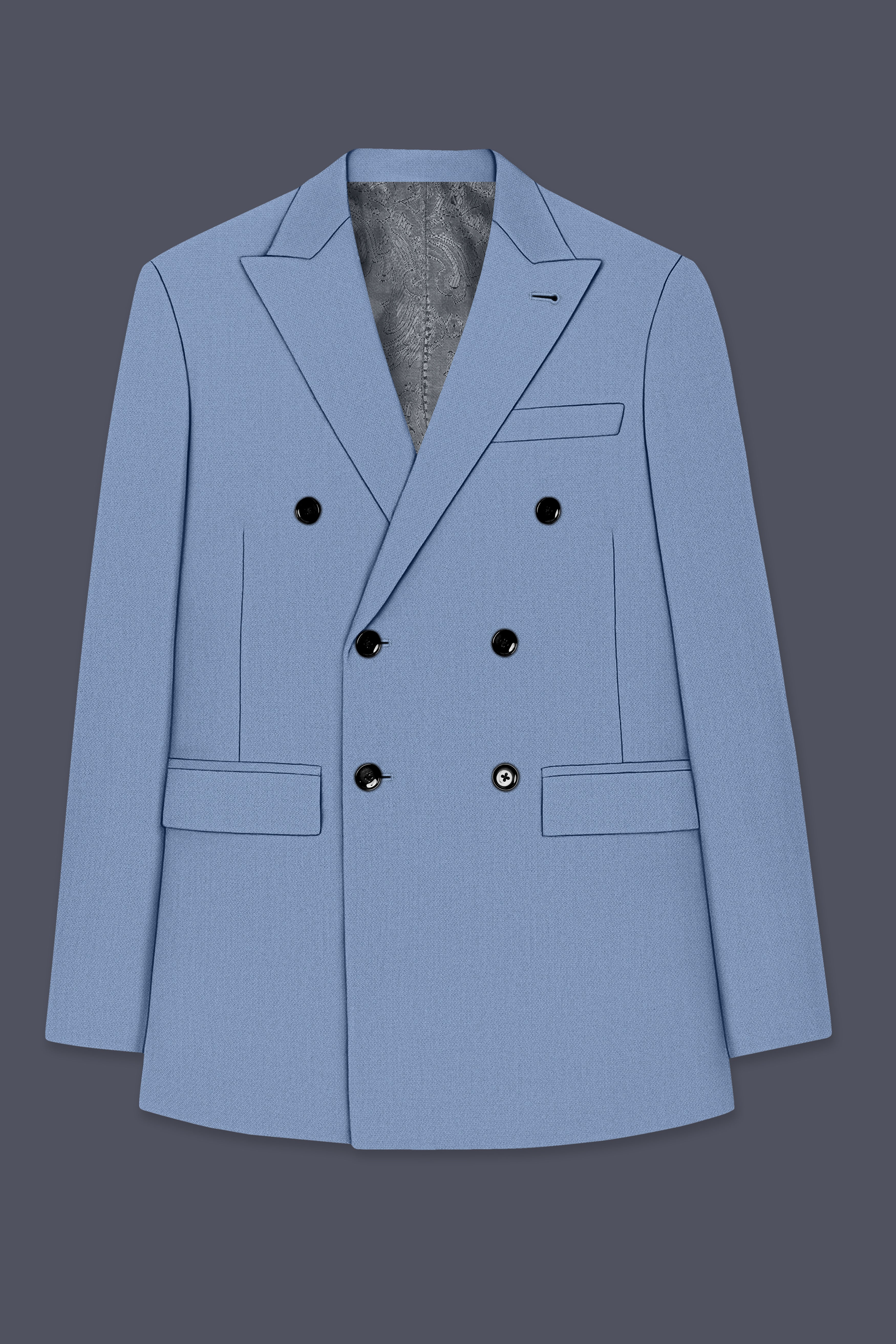 Harbor-Waterloo Blue Diamond Textured Wool Rich Slight Stretch Double Breasted Blazer