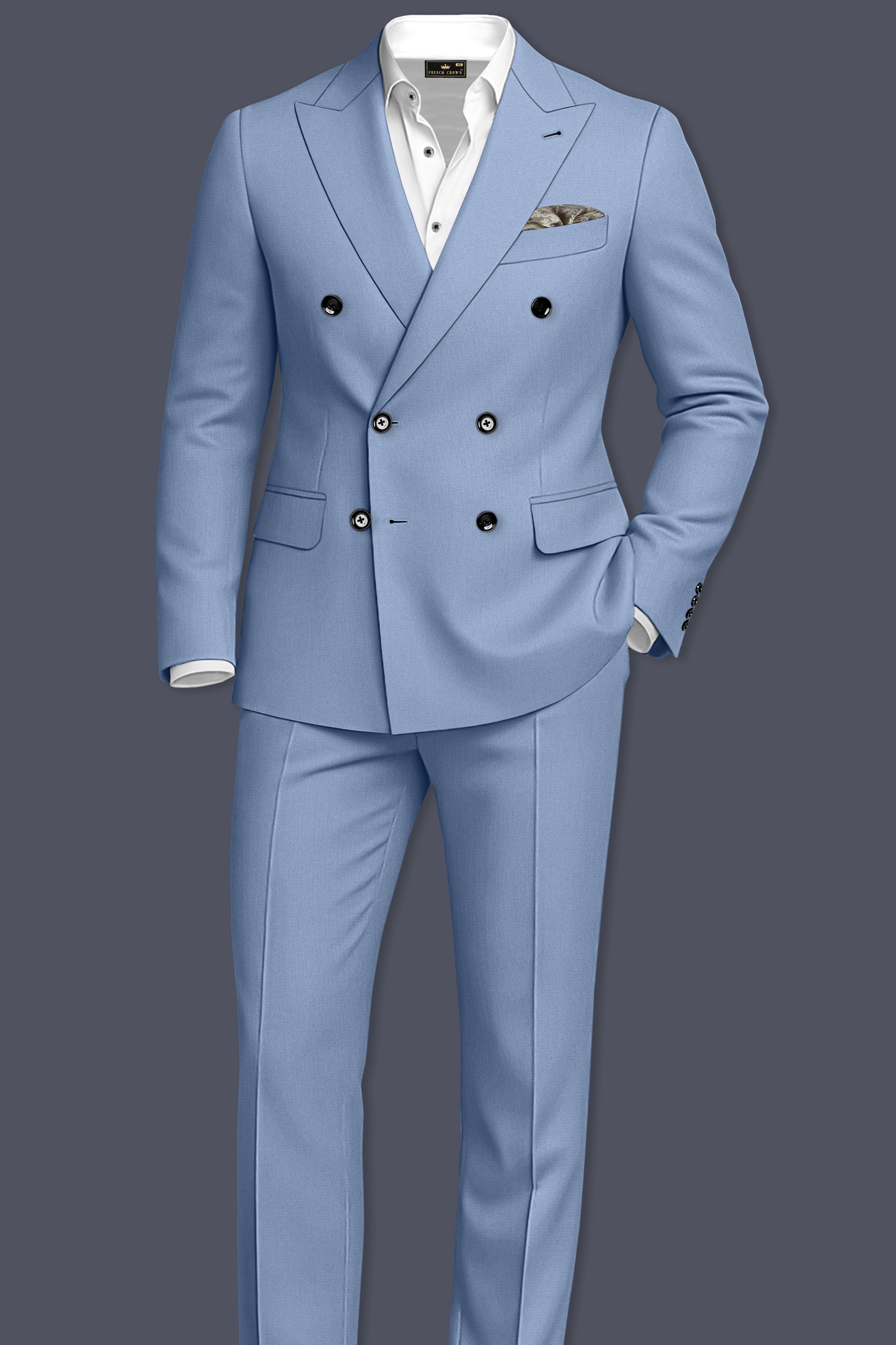 Harbor-Waterloo Blue Diamond Textured Wool Rich Slight Stretch Double Breasted Blazer
