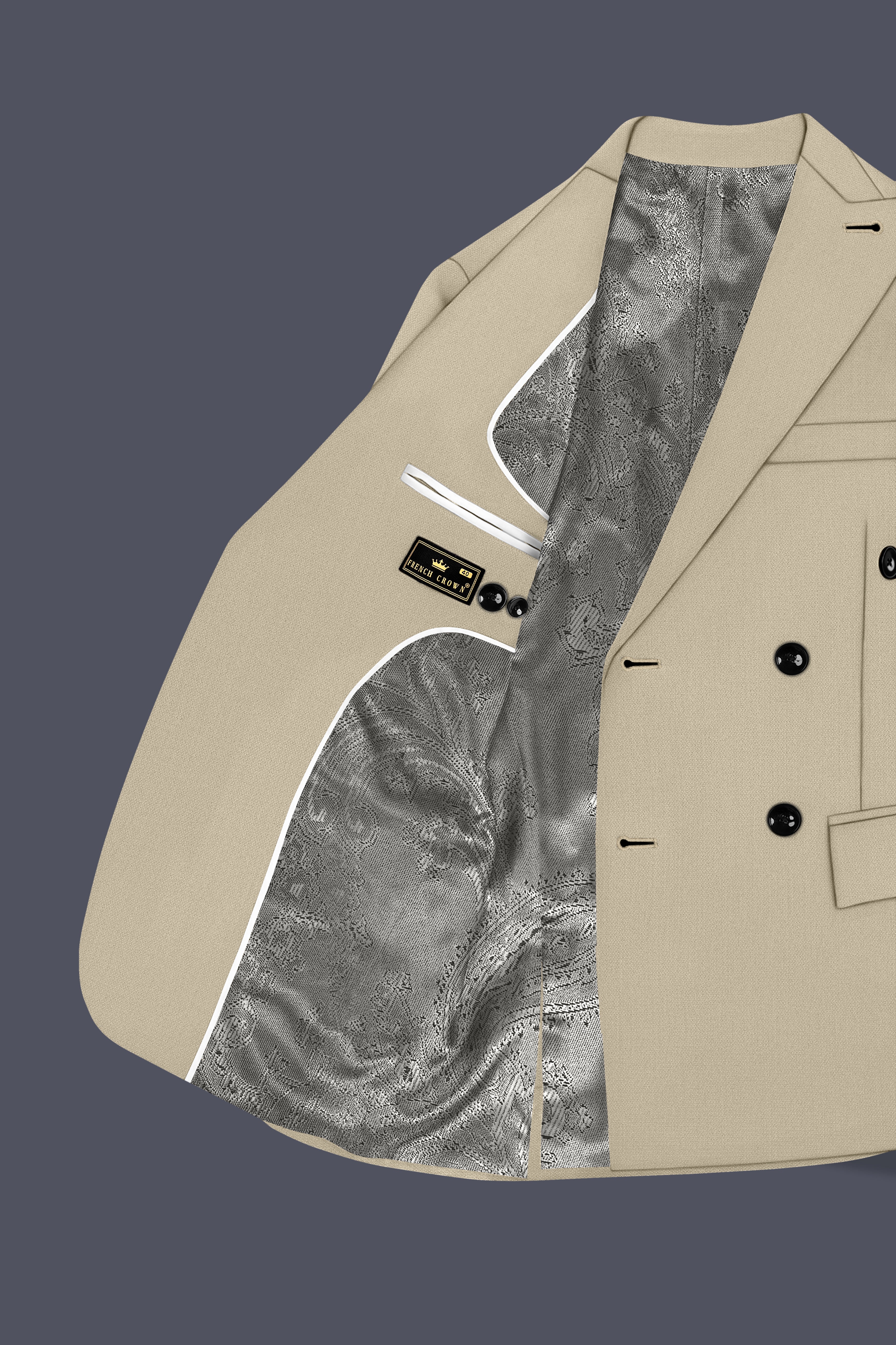 Vellum-Rodeo Cream Diamond Textured Wool Rich Slight Stretch Double Breasted Blazer