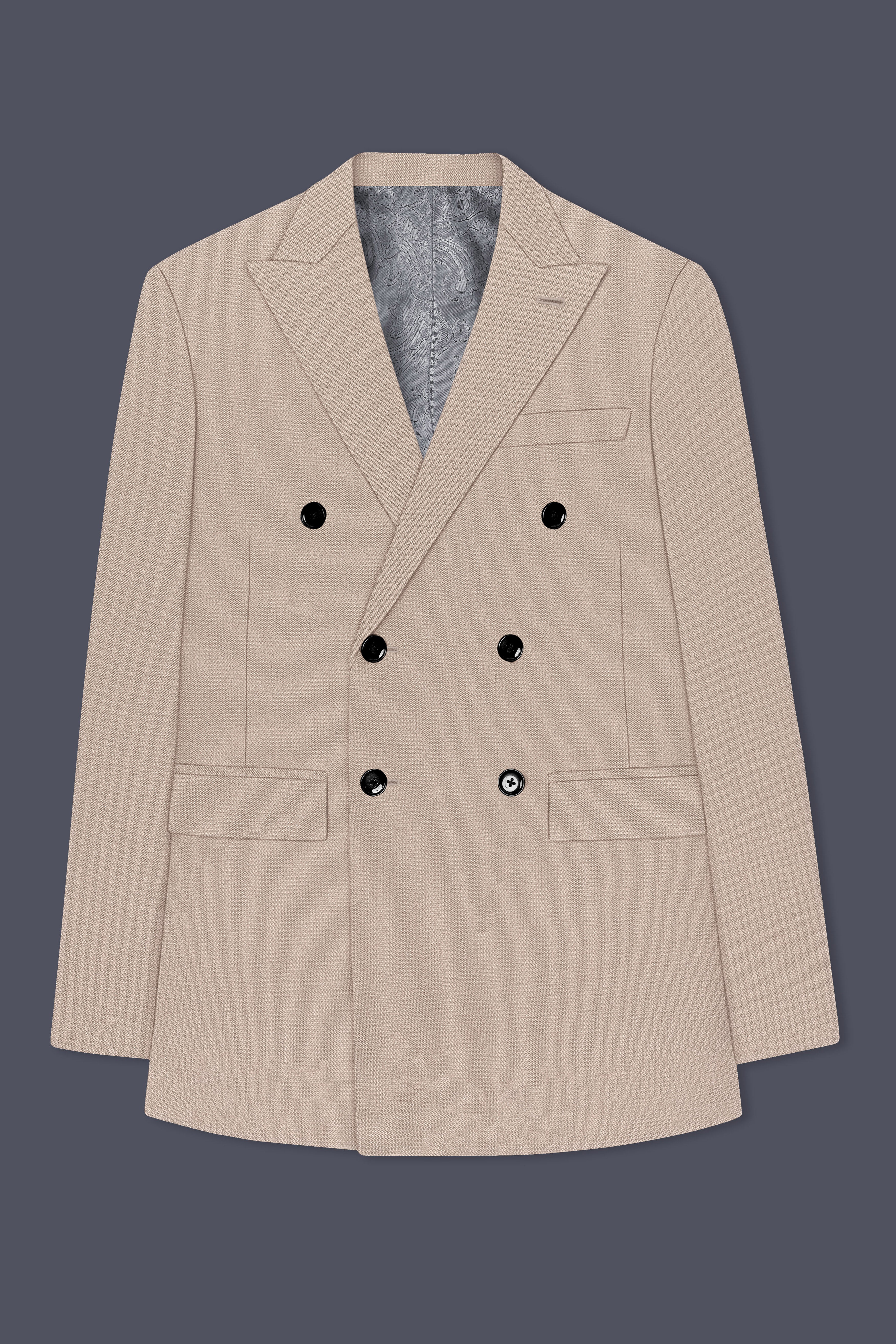 Vellum-Rodeo Cream Diamond Textured Wool Rich Slight Stretch Double Breasted Blazer