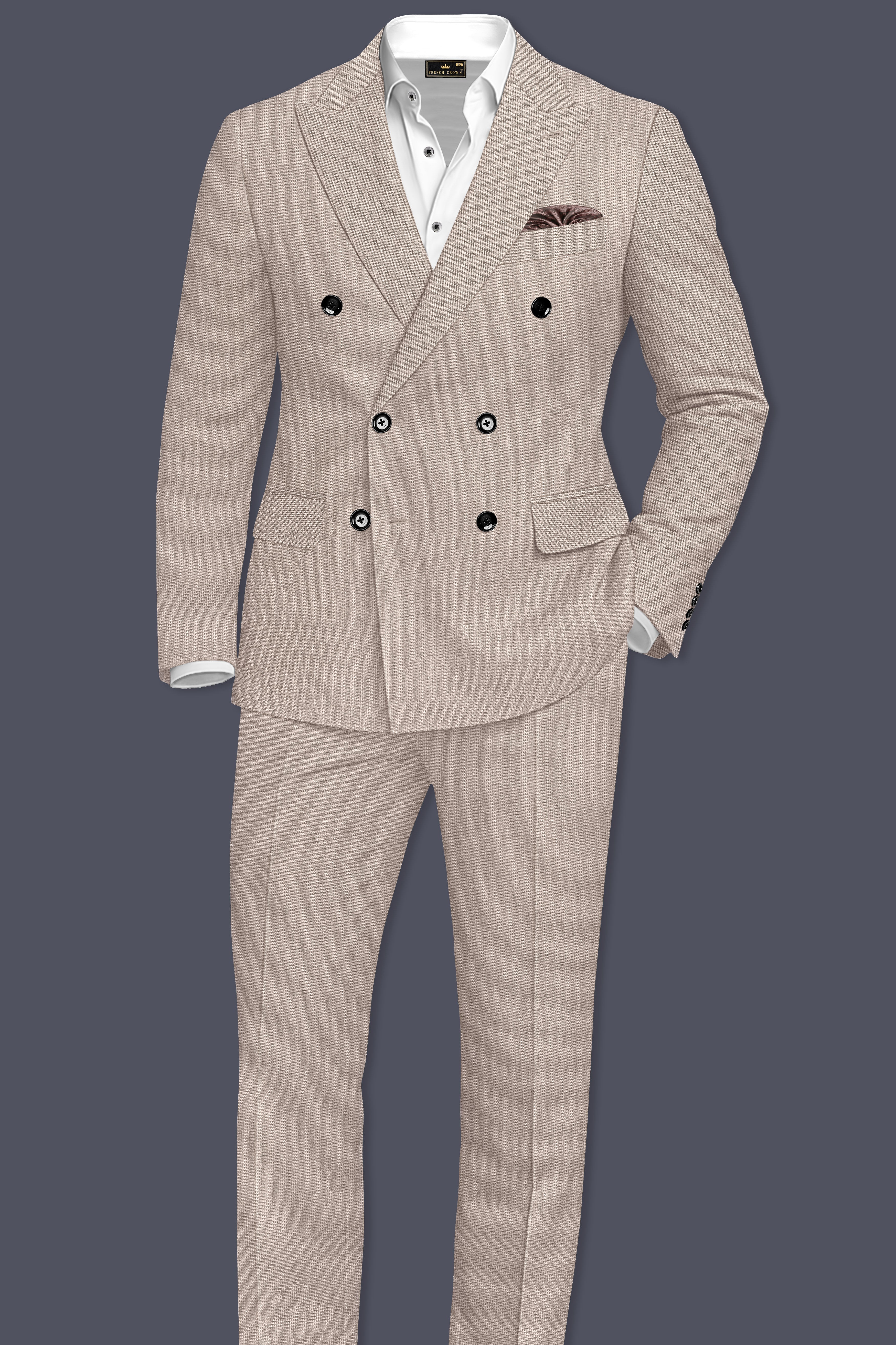 Vellum-Rodeo Cream Diamond Textured Wool Rich Slight Stretch Double Breasted Blazer