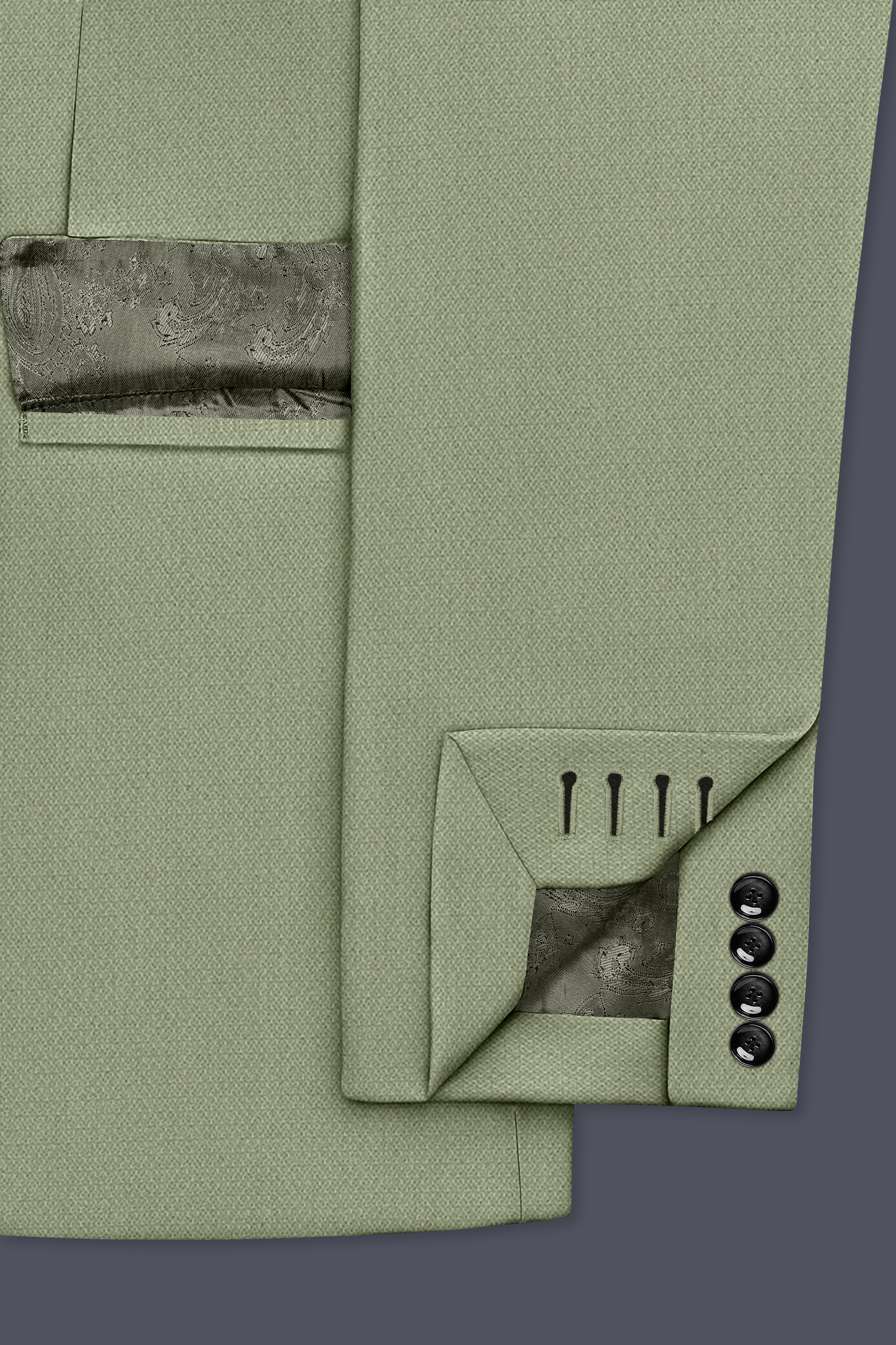 Verdo-Pablo Green Diamond Textured Wool Rich Slight Stretch Double Breasted Blazer