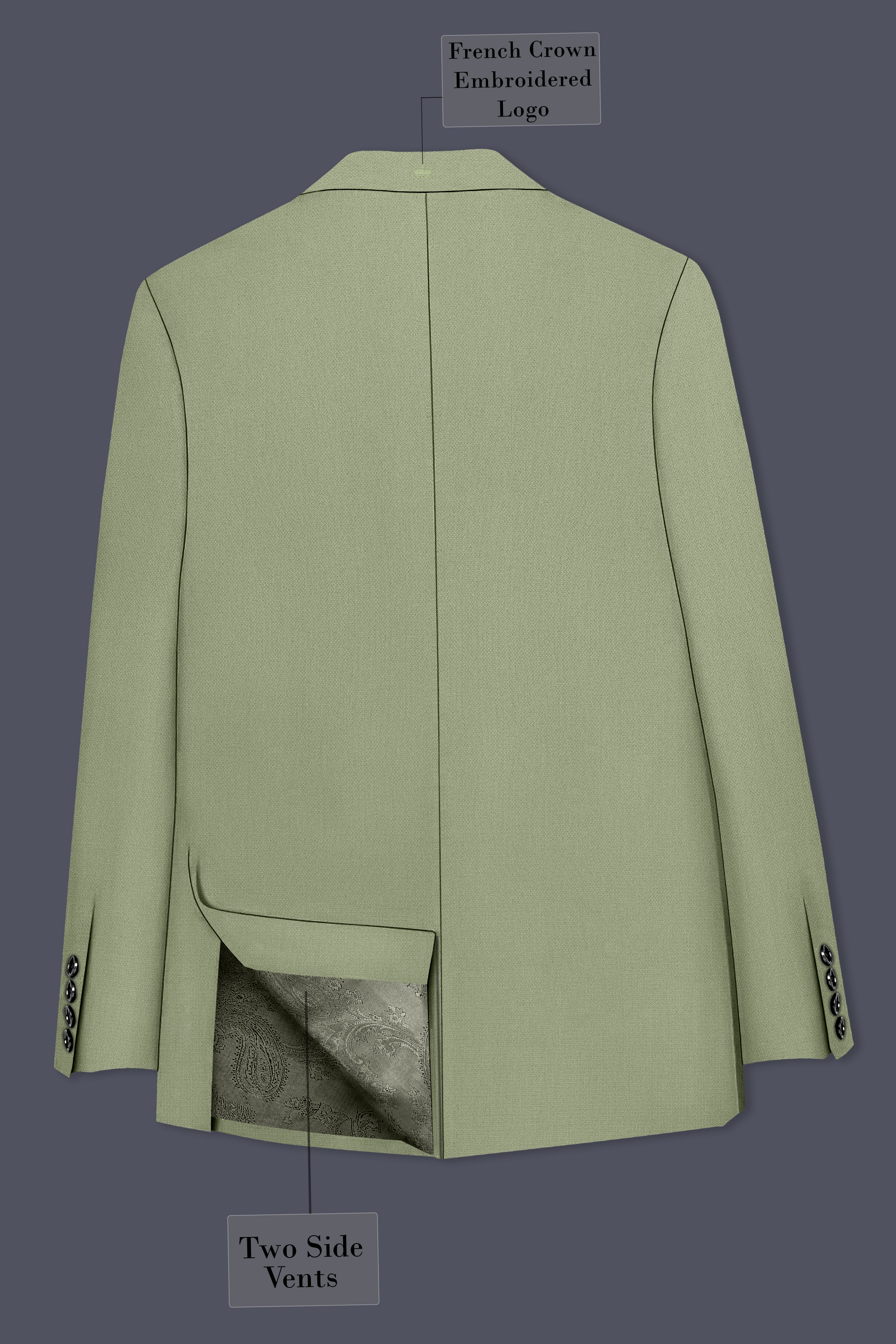 Verdo-Pablo Green Diamond Textured Wool Rich Slight Stretch Double Breasted Blazer