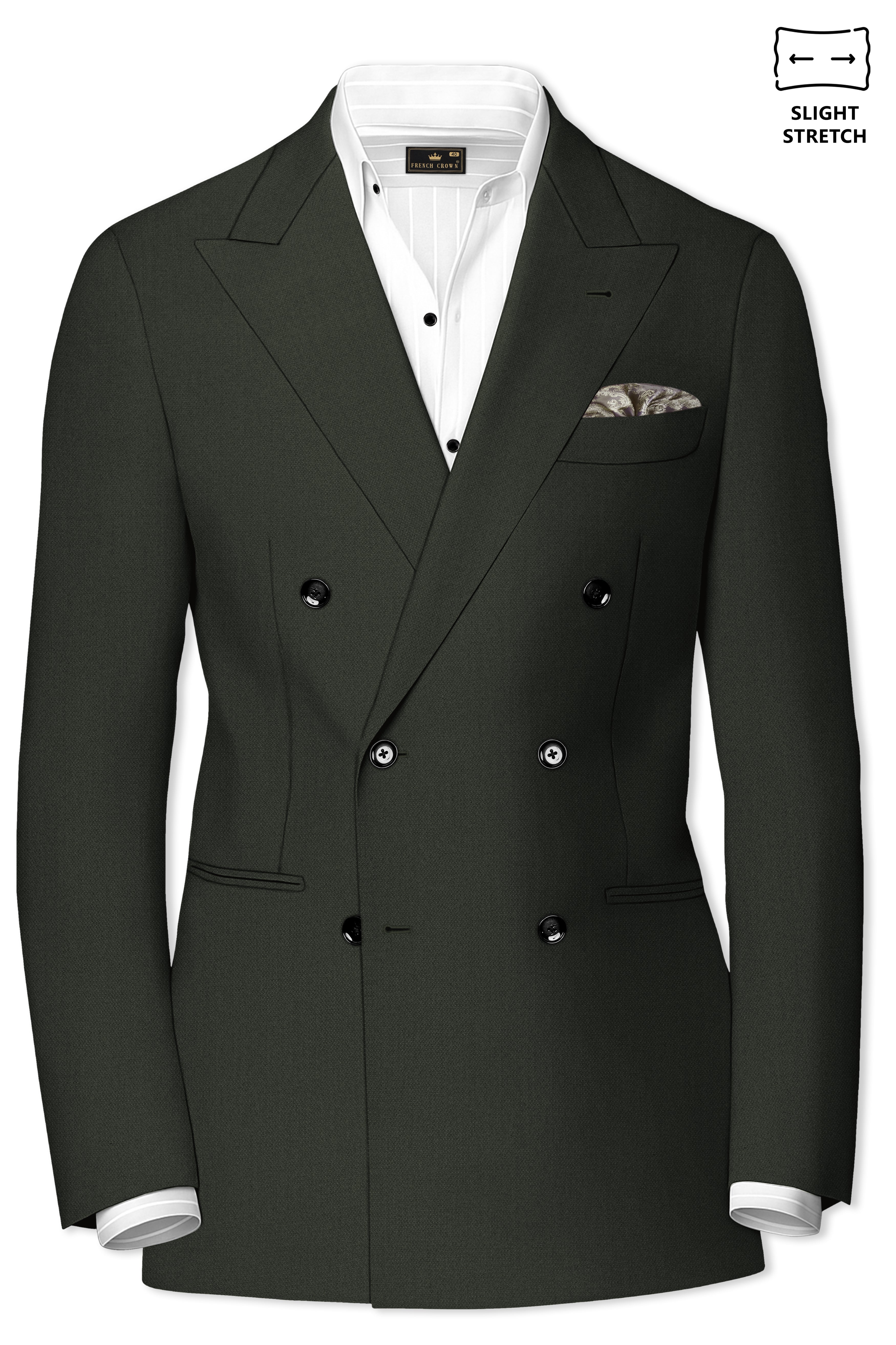 Velaro-Rangoon Green Diamond Textured Wool Rich Slight Stretch Double Breasted Blazer
