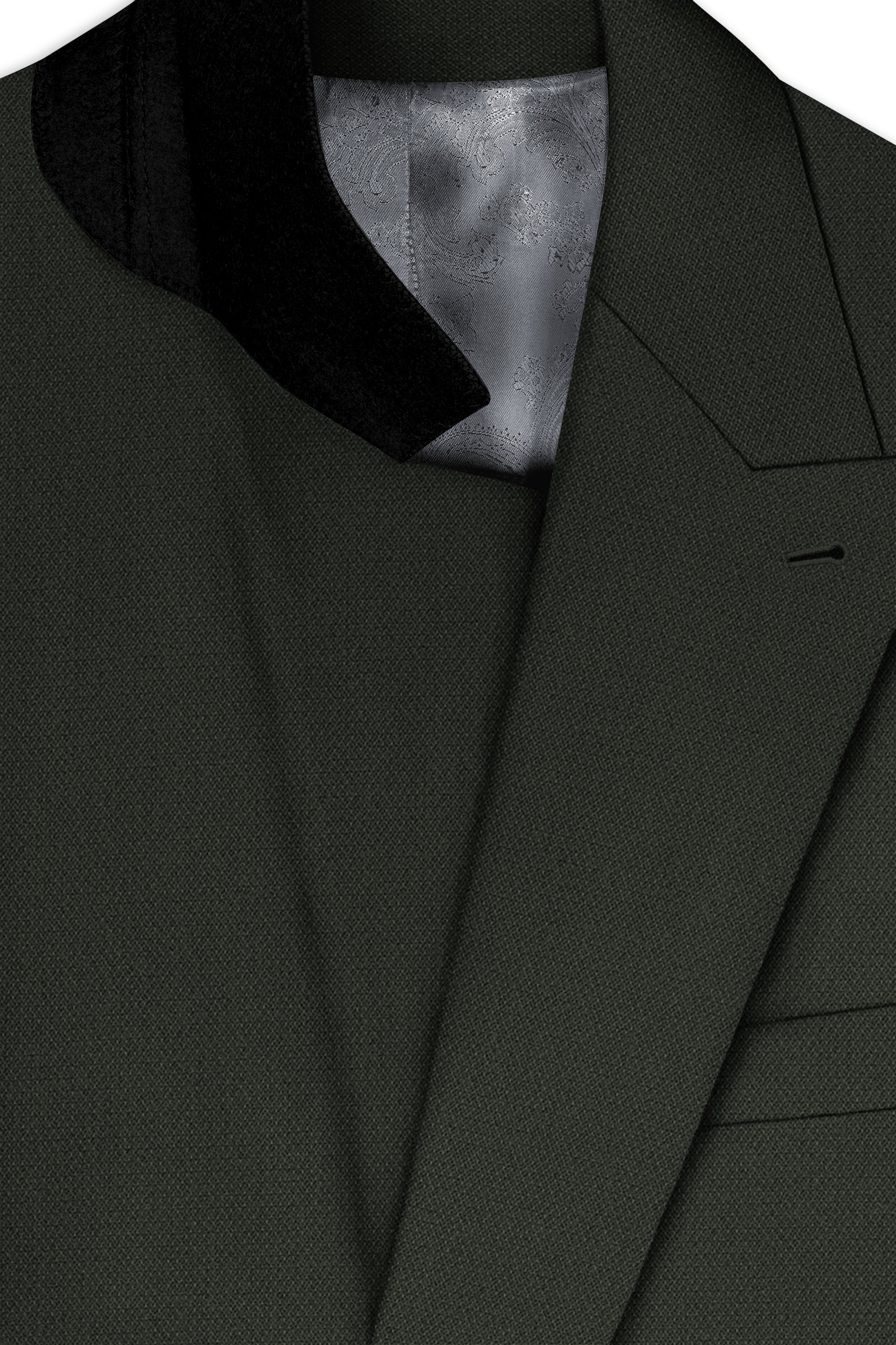 Velaro-Rangoon Green Diamond Textured Wool Rich Slight Stretch Double Breasted Blazer