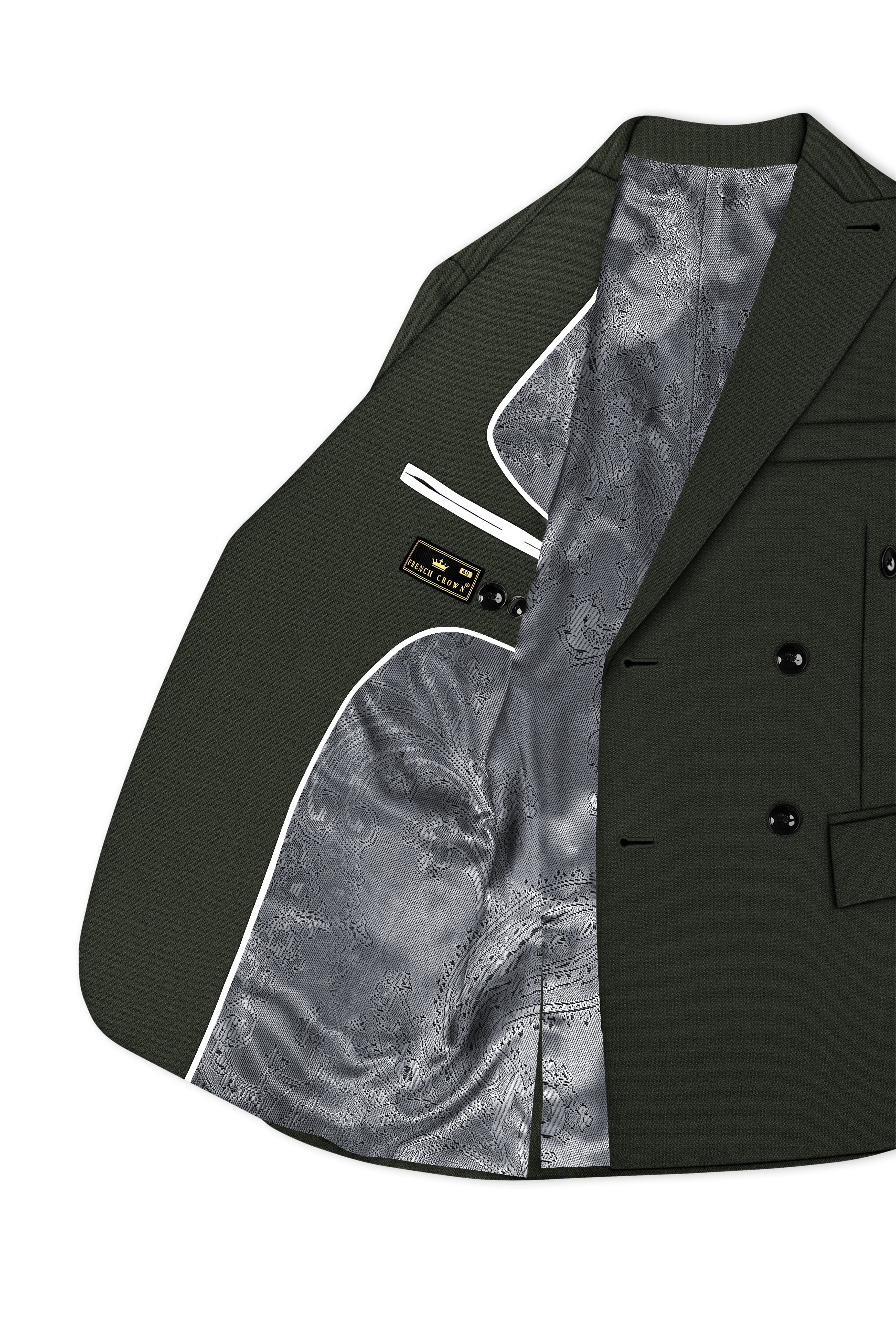 Velaro-Rangoon Green Diamond Textured Wool Rich Slight Stretch Double Breasted Blazer