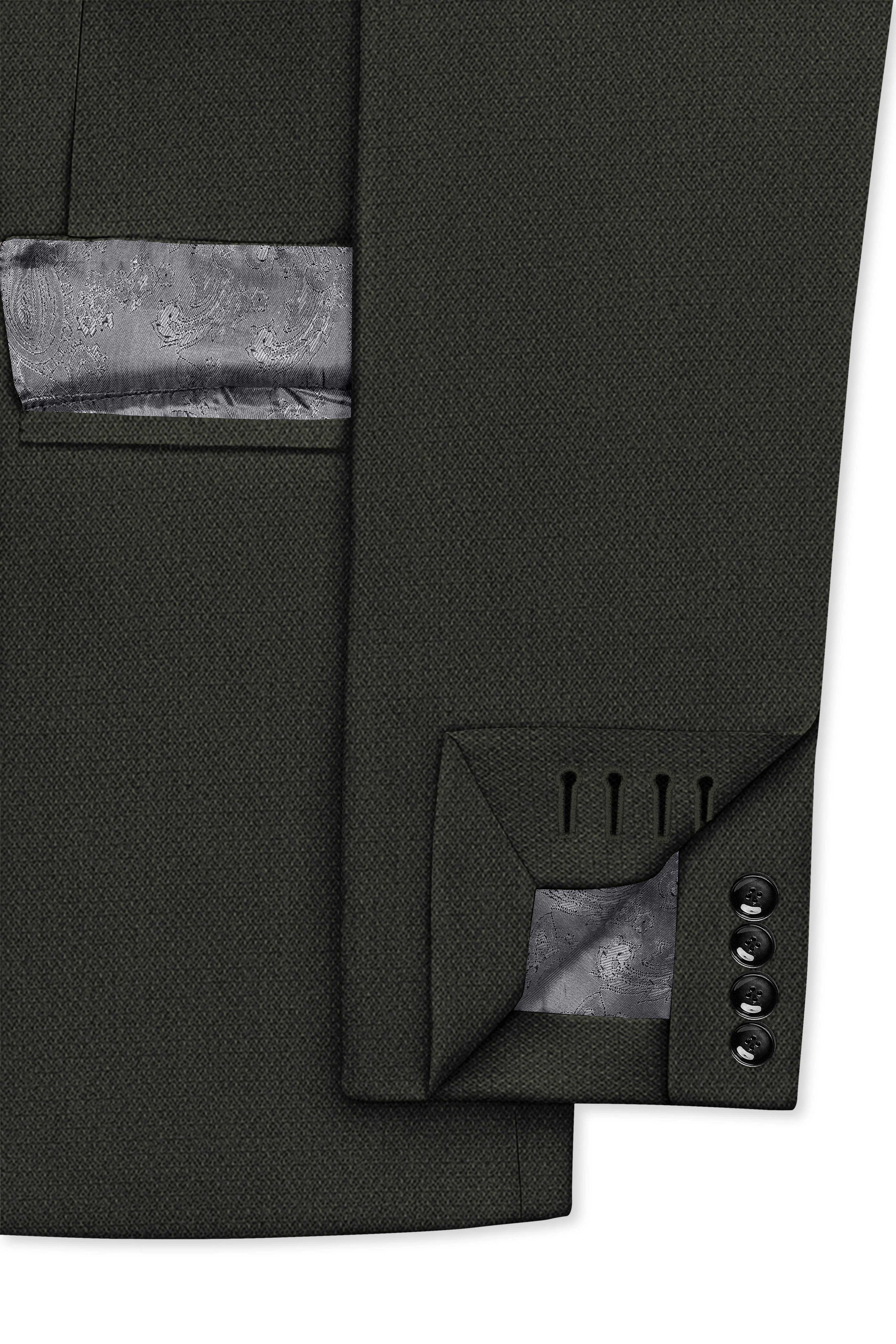 Velaro-Rangoon Green Diamond Textured Wool Rich Slight Stretch Double Breasted Blazer