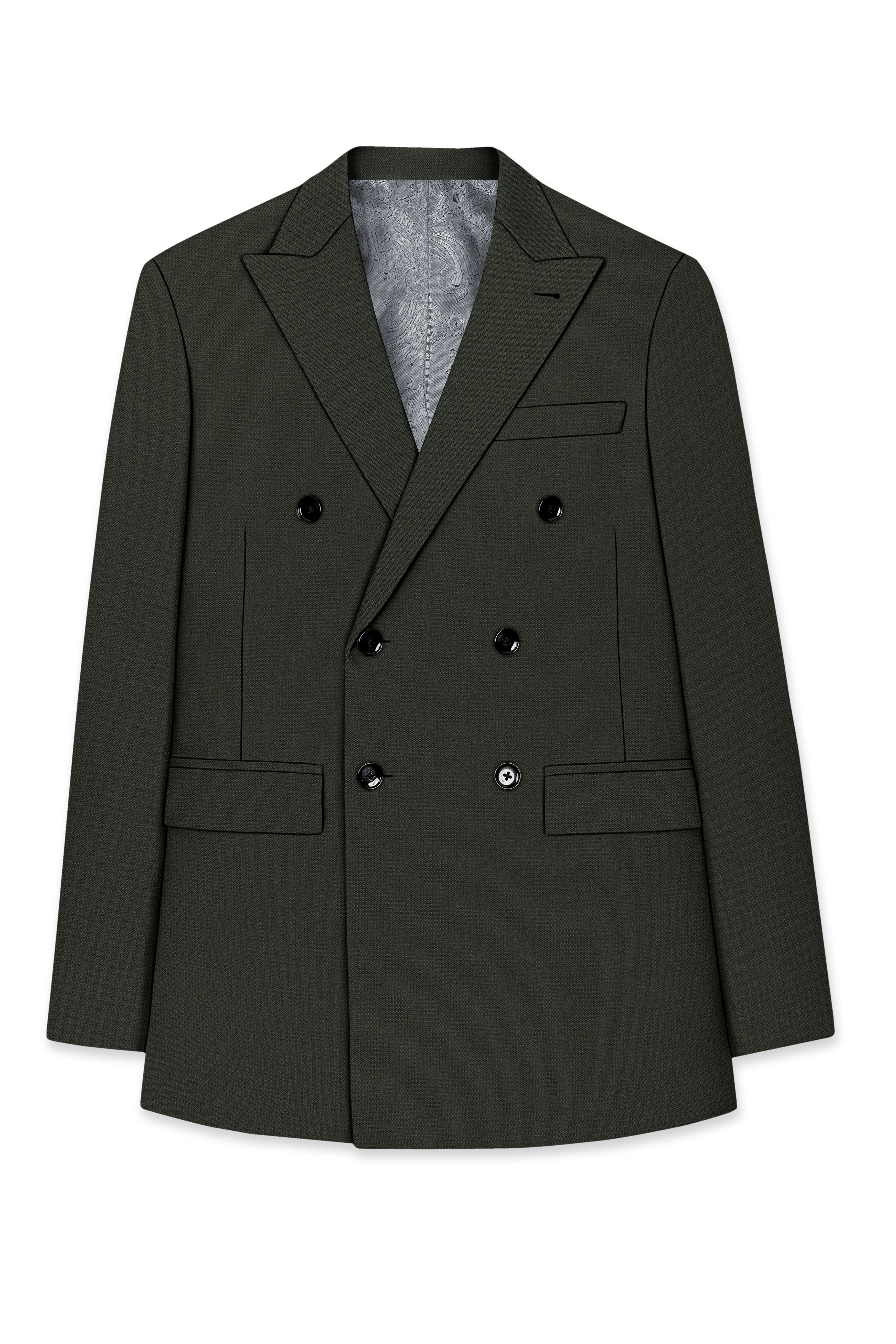 Velaro-Rangoon Green Diamond Textured Wool Rich Slight Stretch Double Breasted Blazer
