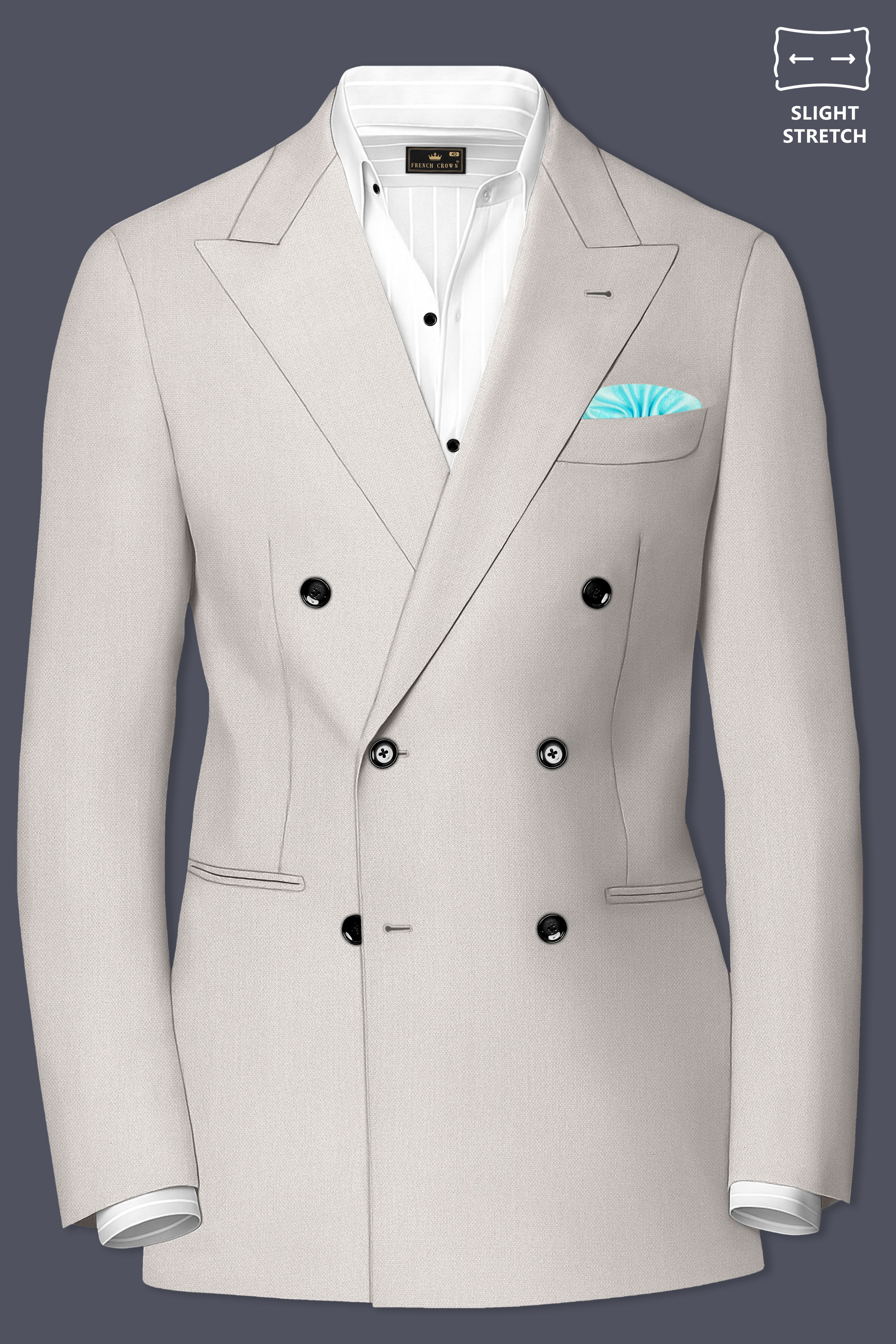 Helix-Fossil Gray Diamond Textured Wool Rich Slight Stretch Double Breasted Blazer