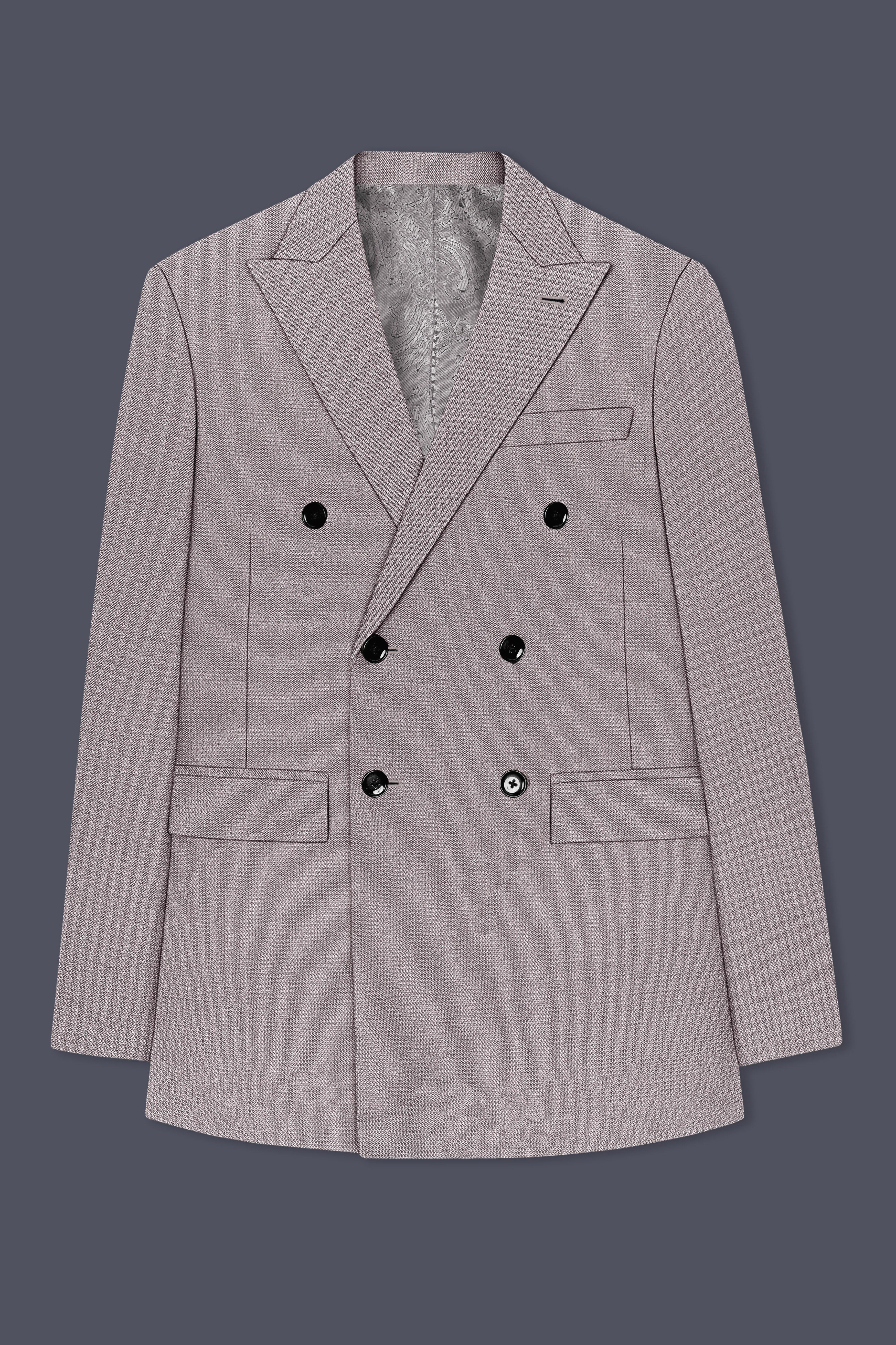 Helix-Fossil Gray Diamond Textured Wool Rich Slight Stretch Double Breasted Blazer
