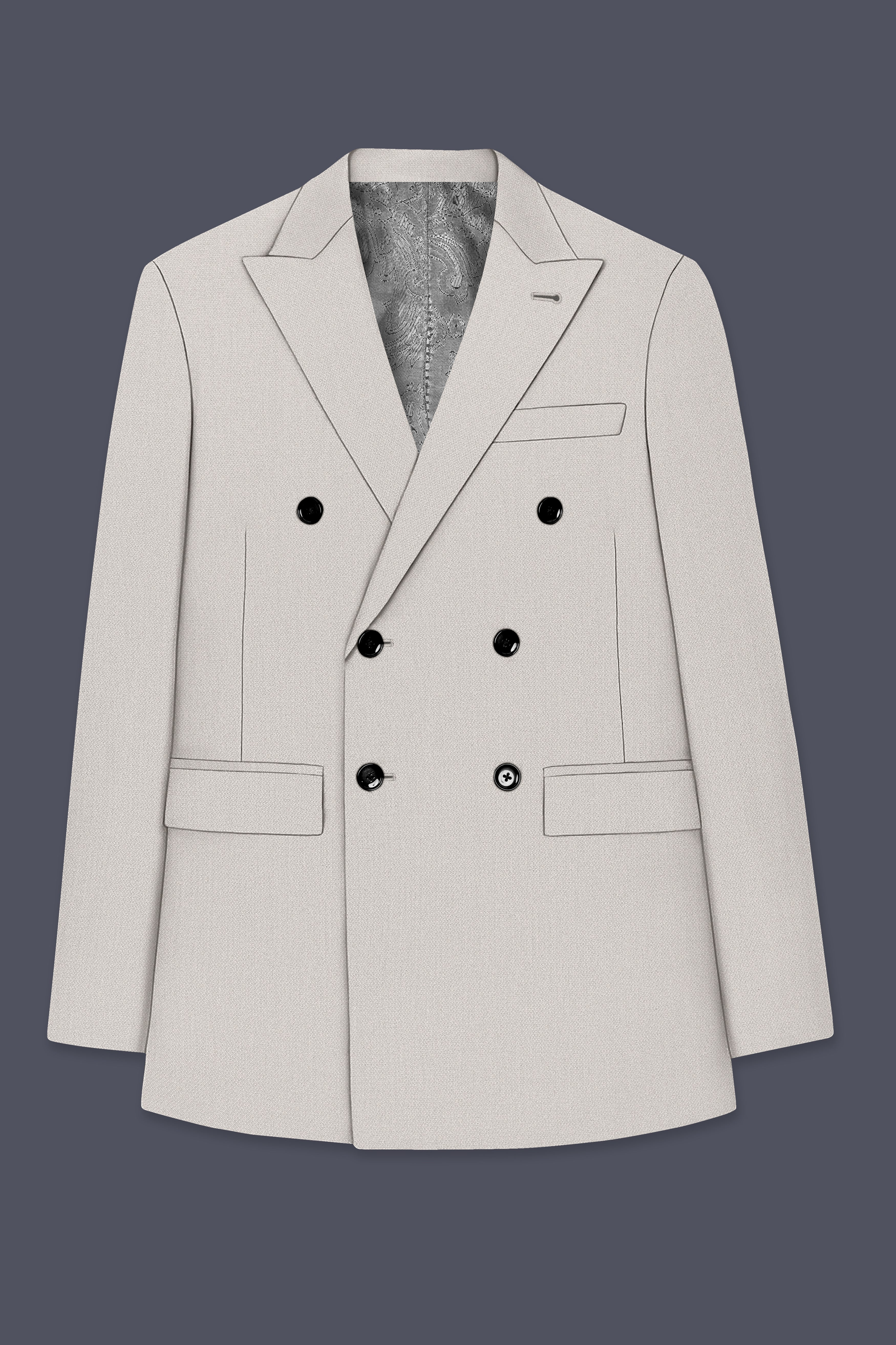 Helix-Fossil Gray Diamond Textured Wool Rich Slight Stretch Double Breasted Blazer