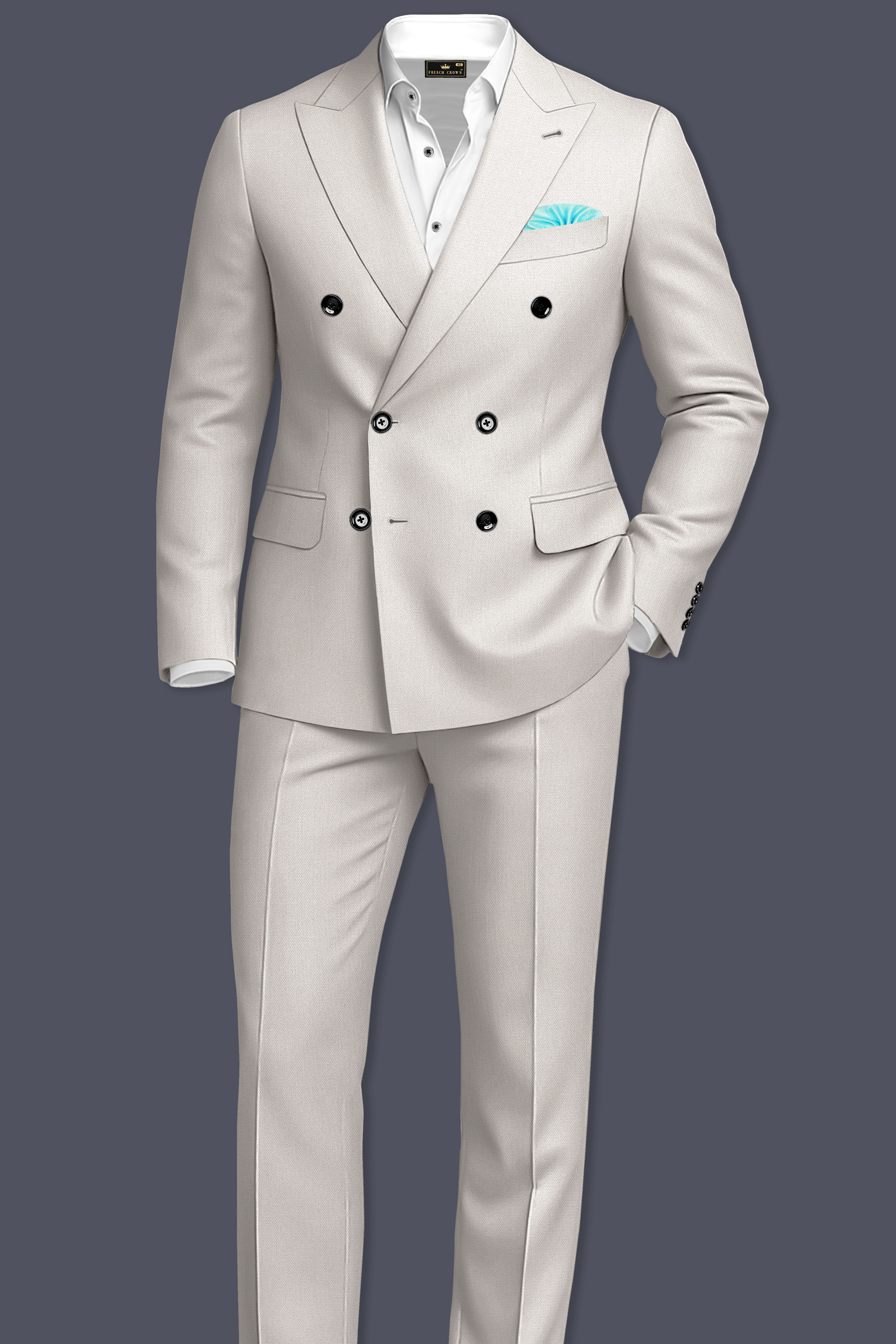 Helix-Fossil Gray Diamond Textured Wool Rich Slight Stretch Double Breasted Blazer