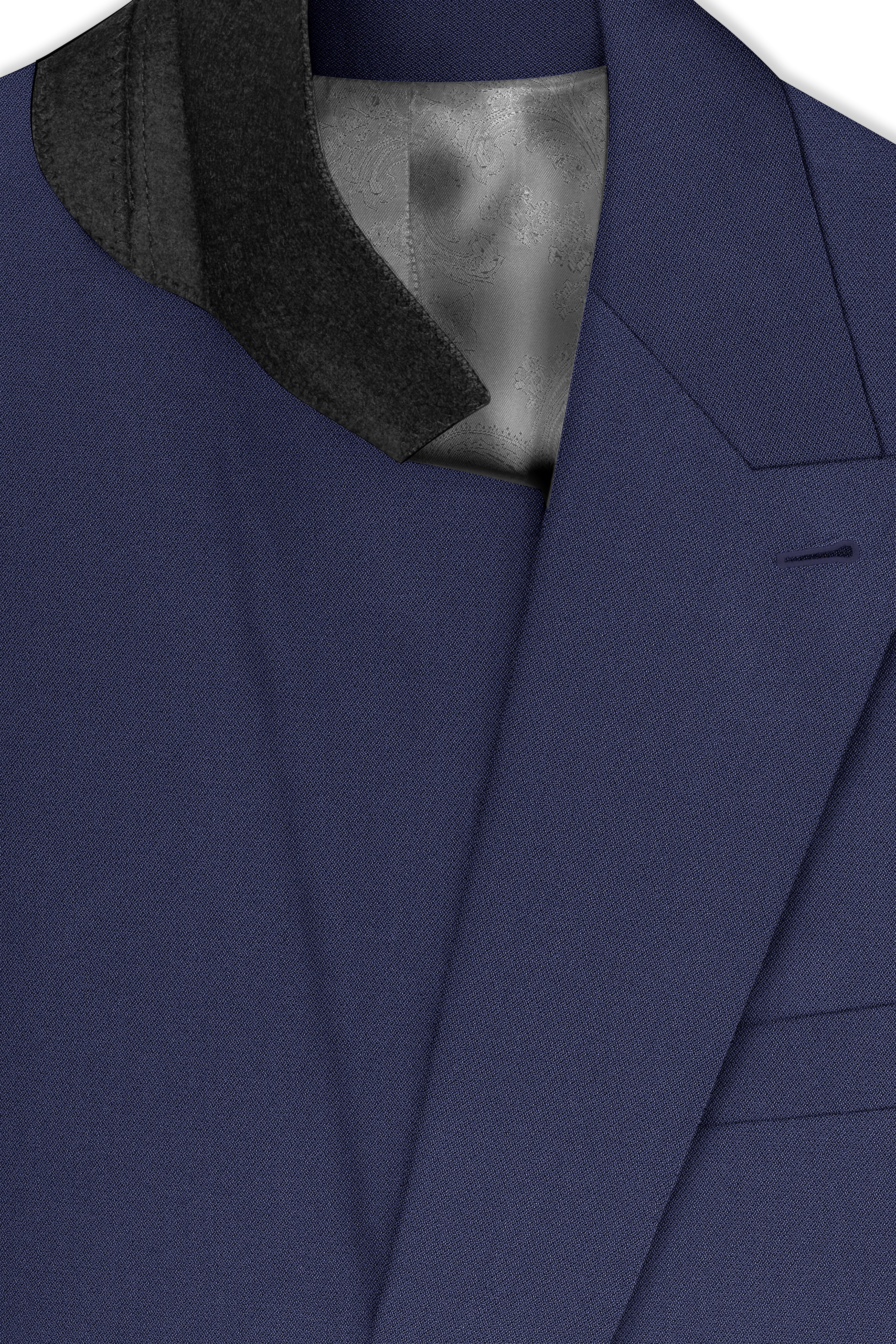 Noctis-Cinder Blue Diamond Textured Wool Rich Slight Stretch Double Breasted Blazer