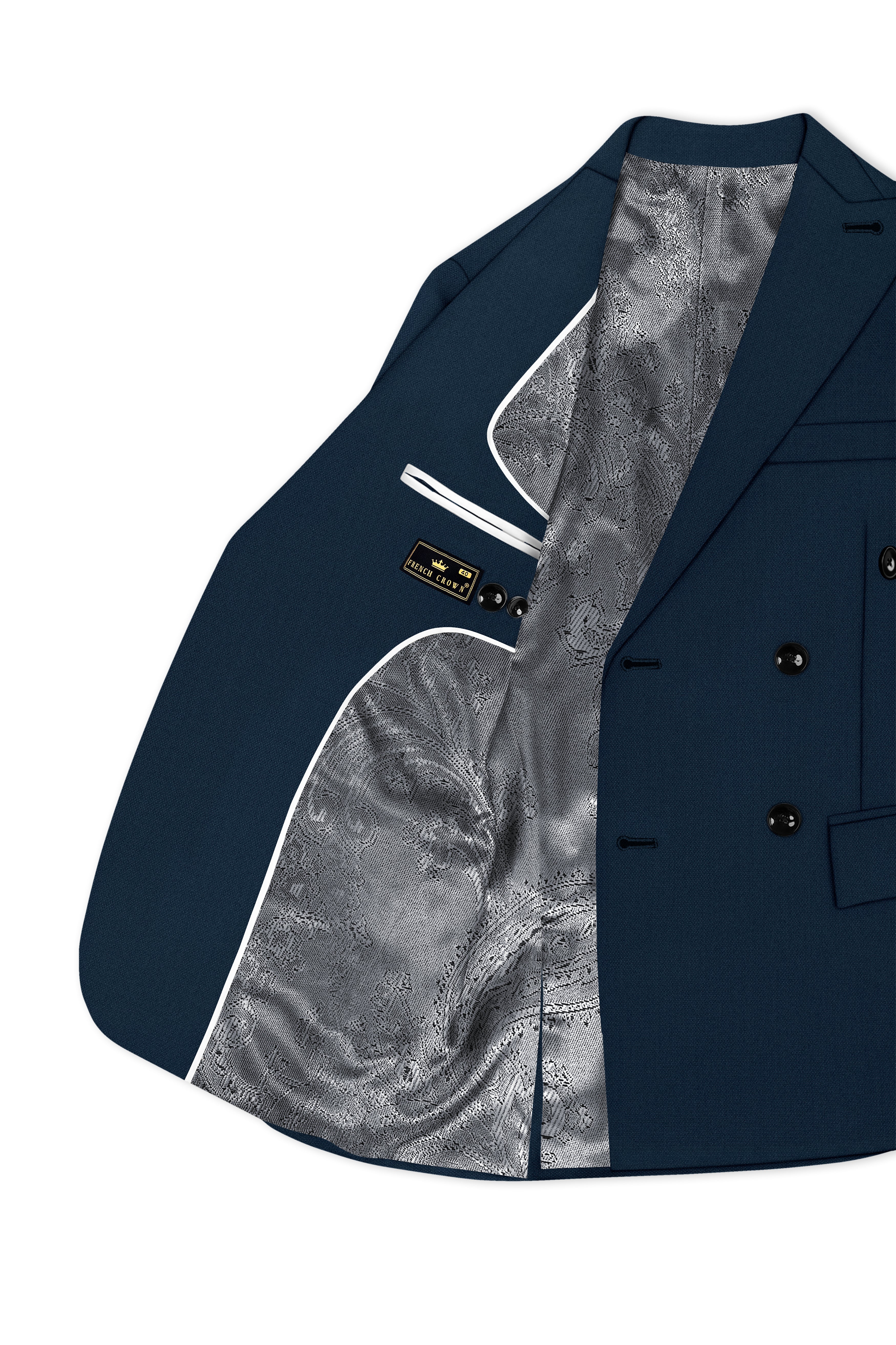 Noctis-Cinder Blue Diamond Textured Wool Rich Slight Stretch Double Breasted Blazer