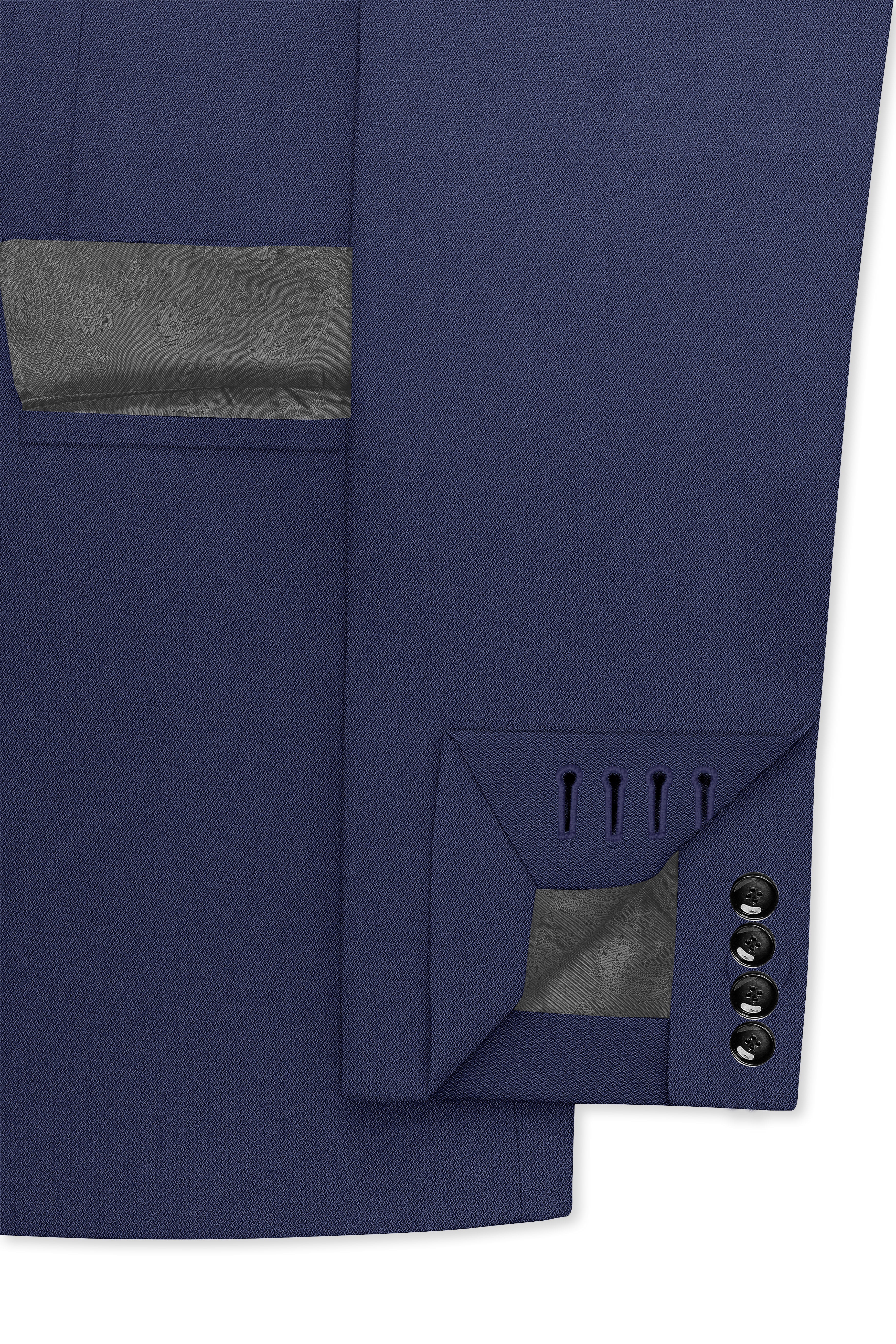 Noctis-Cinder Blue Diamond Textured Wool Rich Slight Stretch Double Breasted Blazer