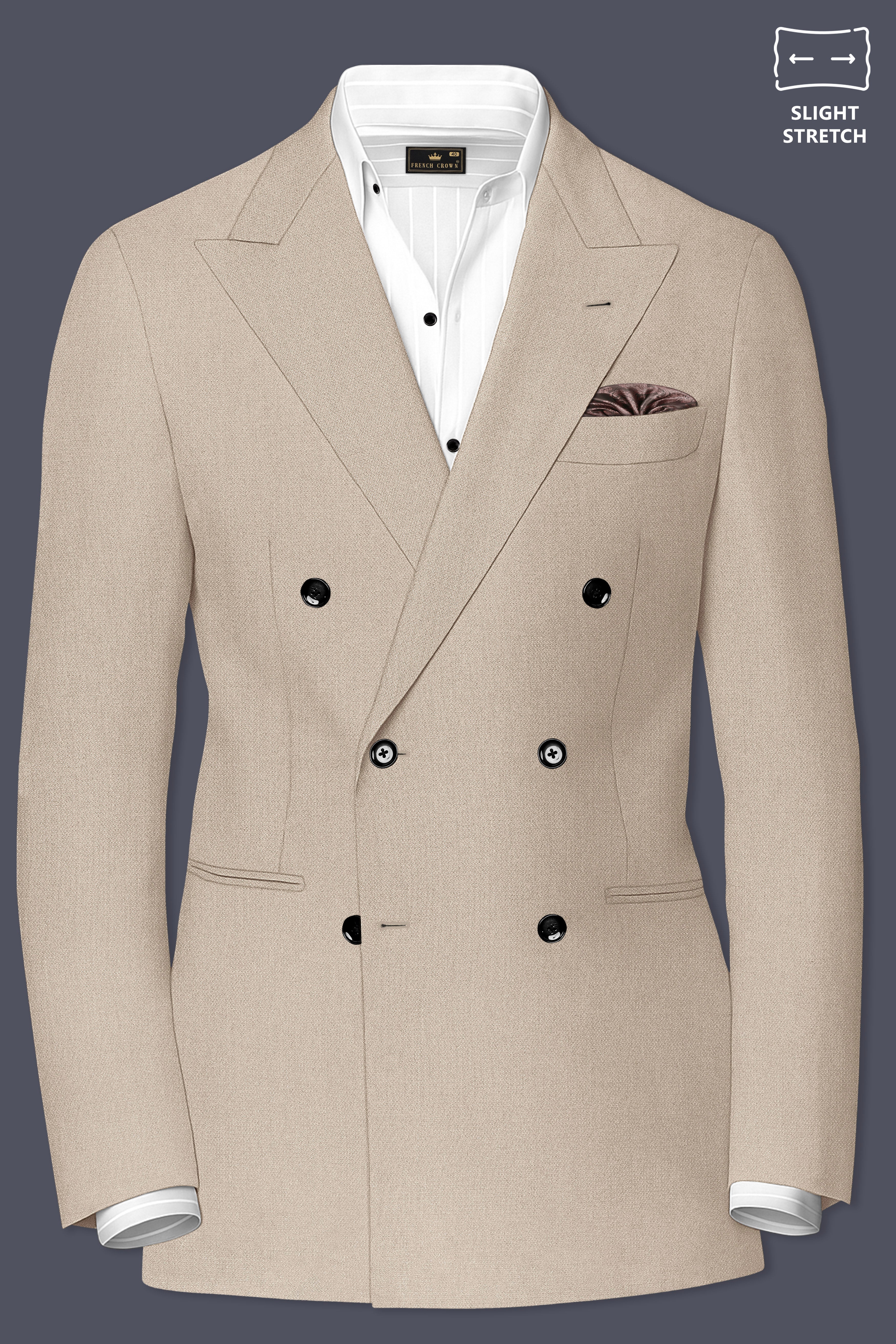 Sienna-Malta Cream Diamond Textured Wool Rich Slight Stretch Double Breasted Blazer