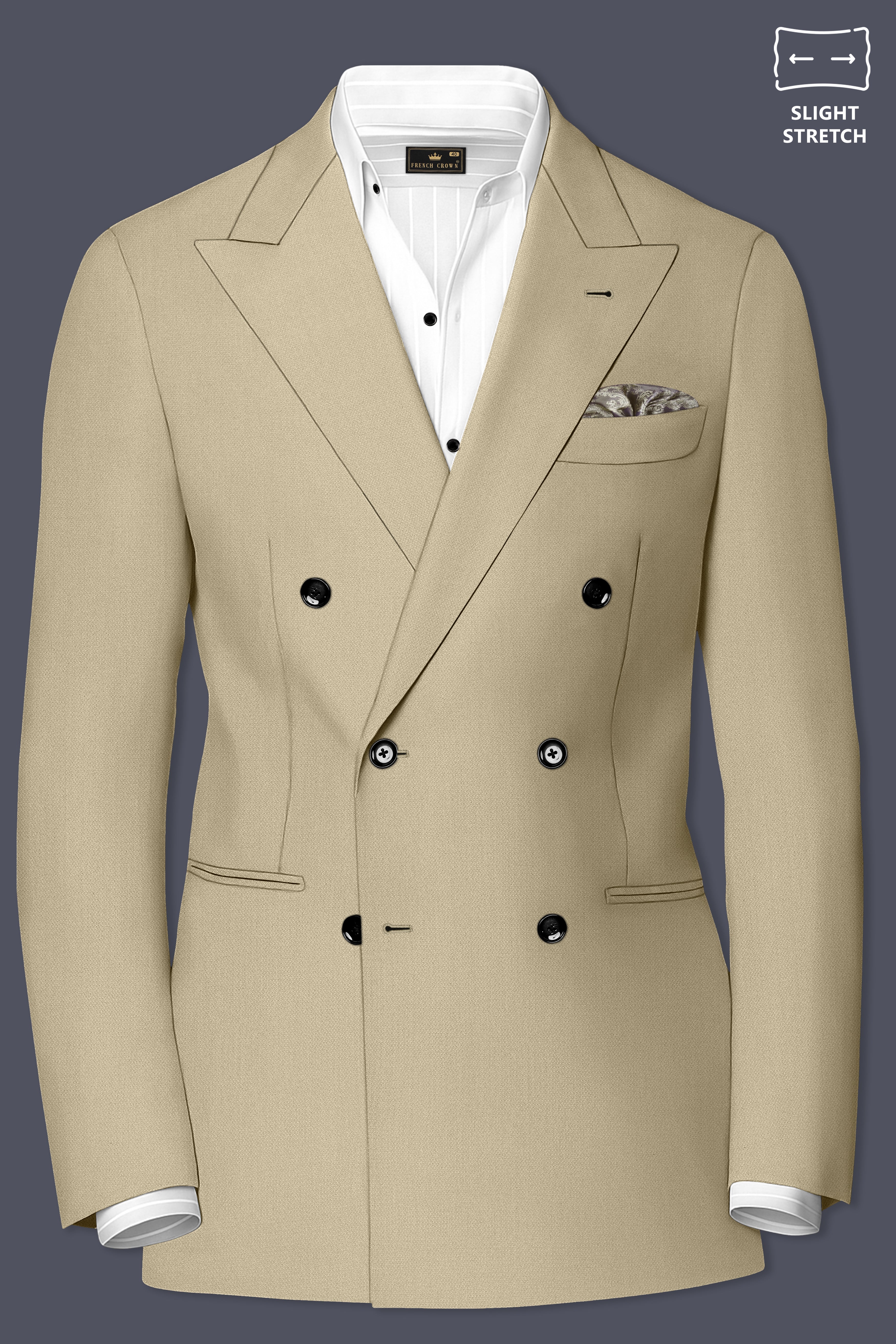 Sienna-Malta Cream Diamond Textured Wool Rich Slight Stretch Double Breasted Blazer