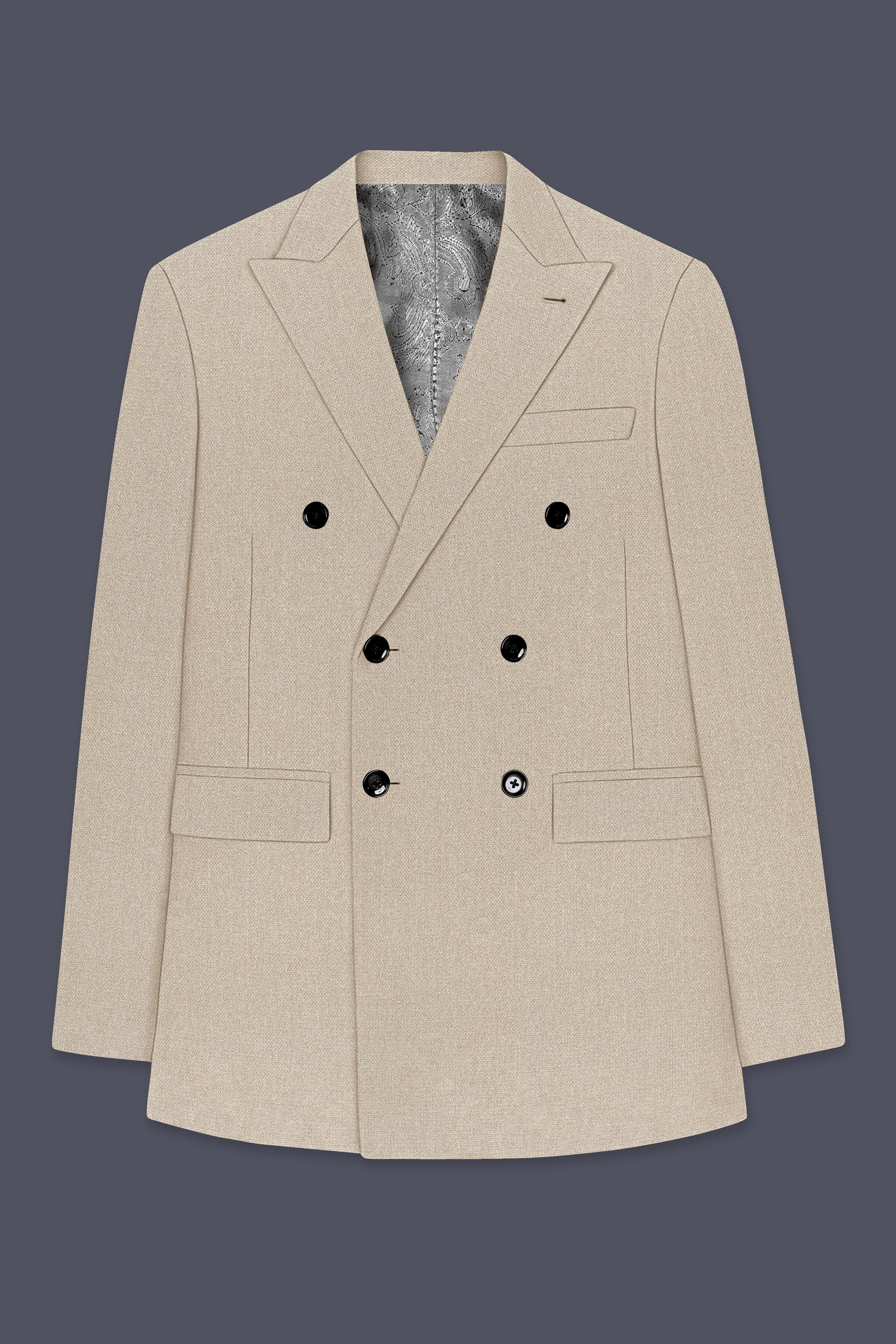 Sienna-Malta Cream Diamond Textured Wool Rich Slight Stretch Double Breasted Blazer