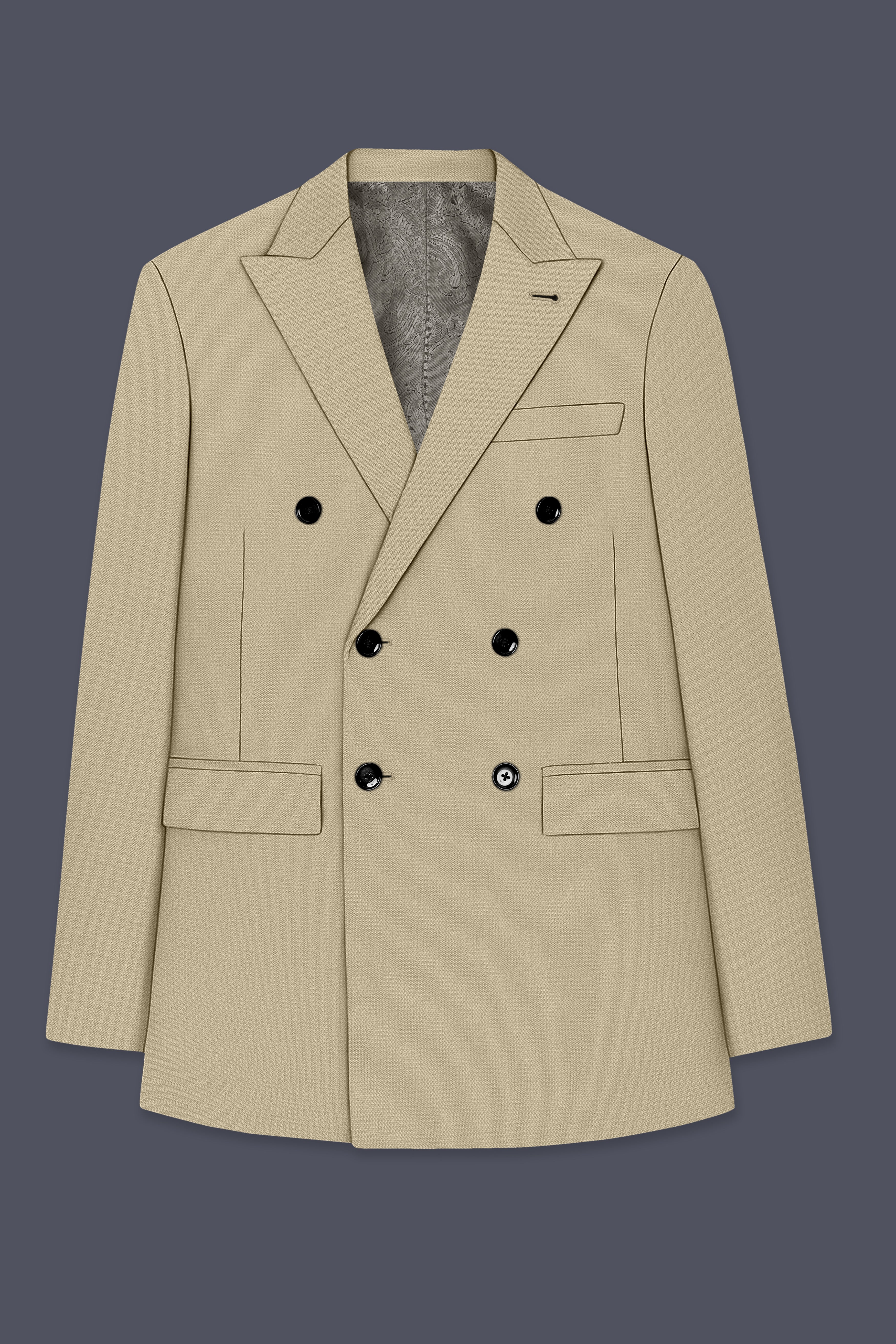 Sienna-Malta Cream Diamond Textured Wool Rich Slight Stretch Double Breasted Blazer