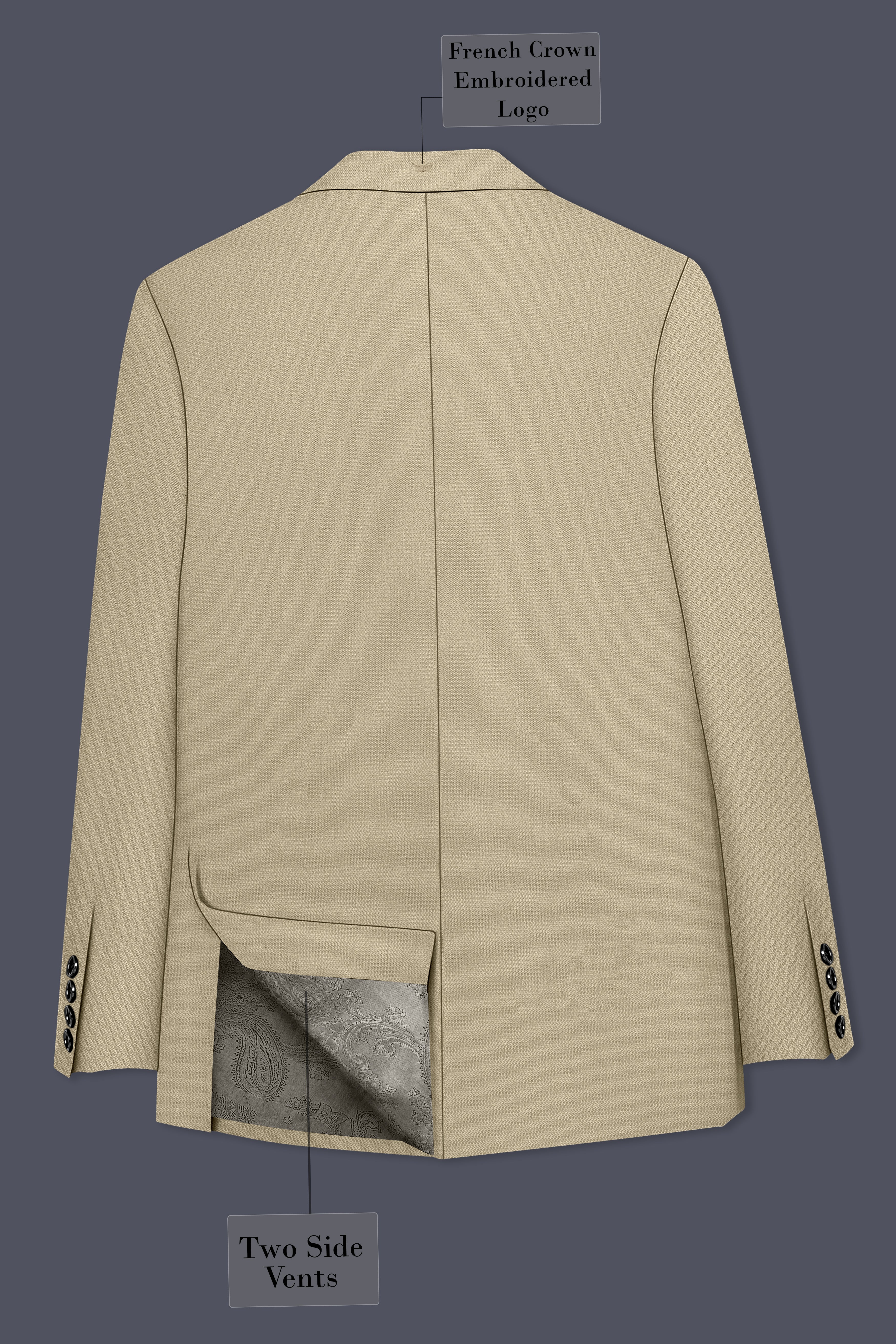 Sienna-Malta Cream Diamond Textured Wool Rich Slight Stretch Double Breasted Blazer
