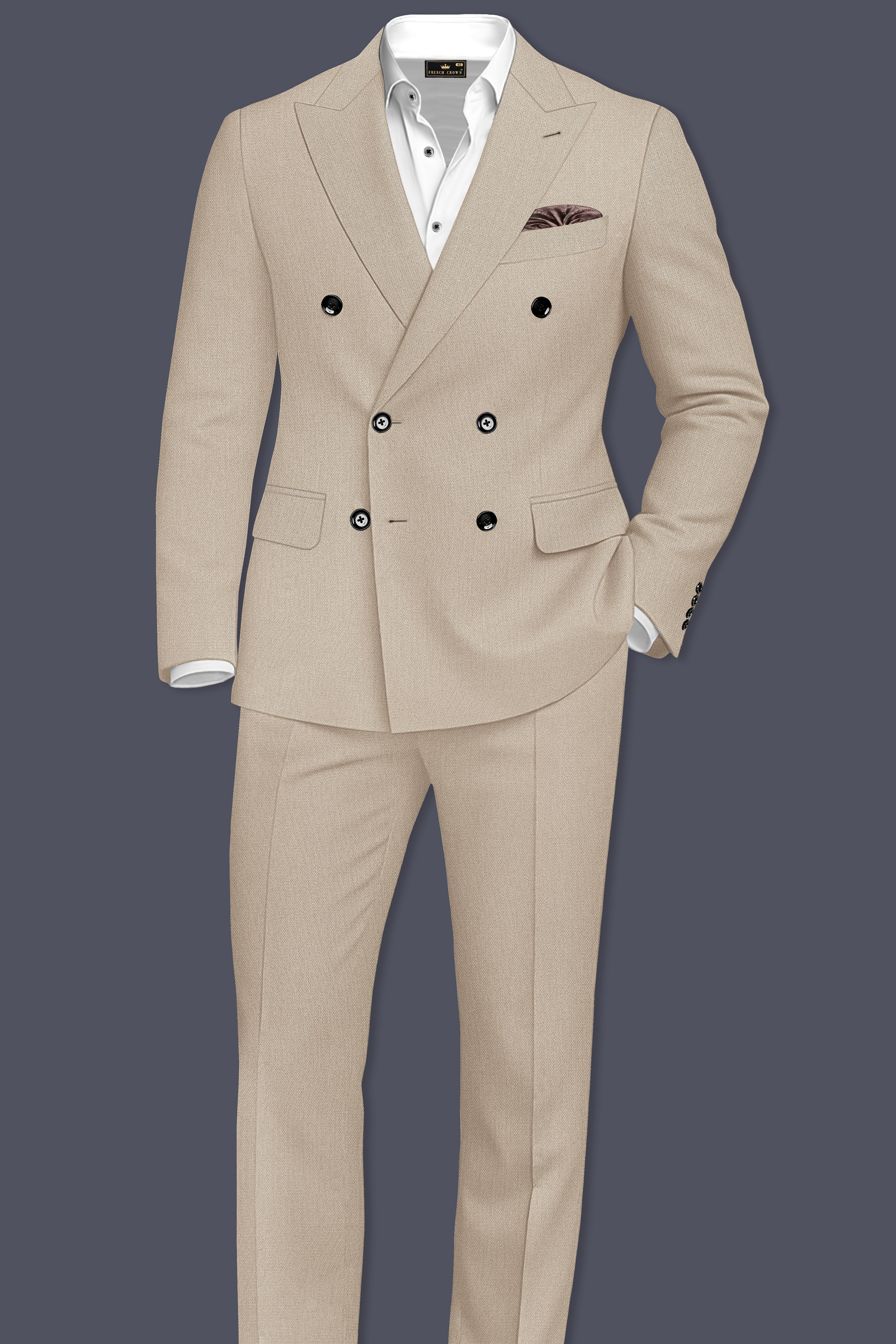 Sienna-Malta Cream Diamond Textured Wool Rich Slight Stretch Double Breasted Blazer