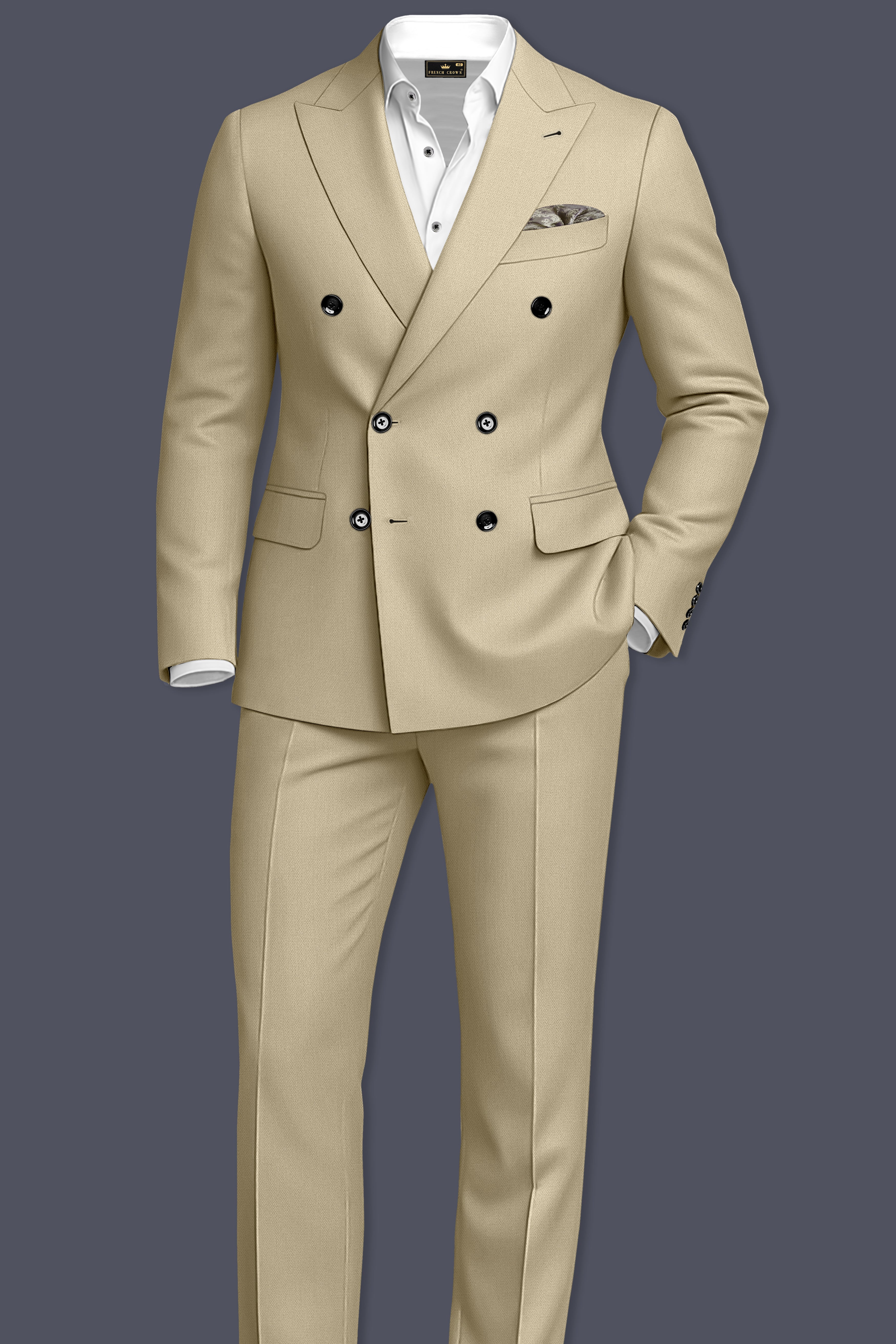 Sienna-Malta Cream Diamond Textured Wool Rich Slight Stretch Double Breasted Blazer