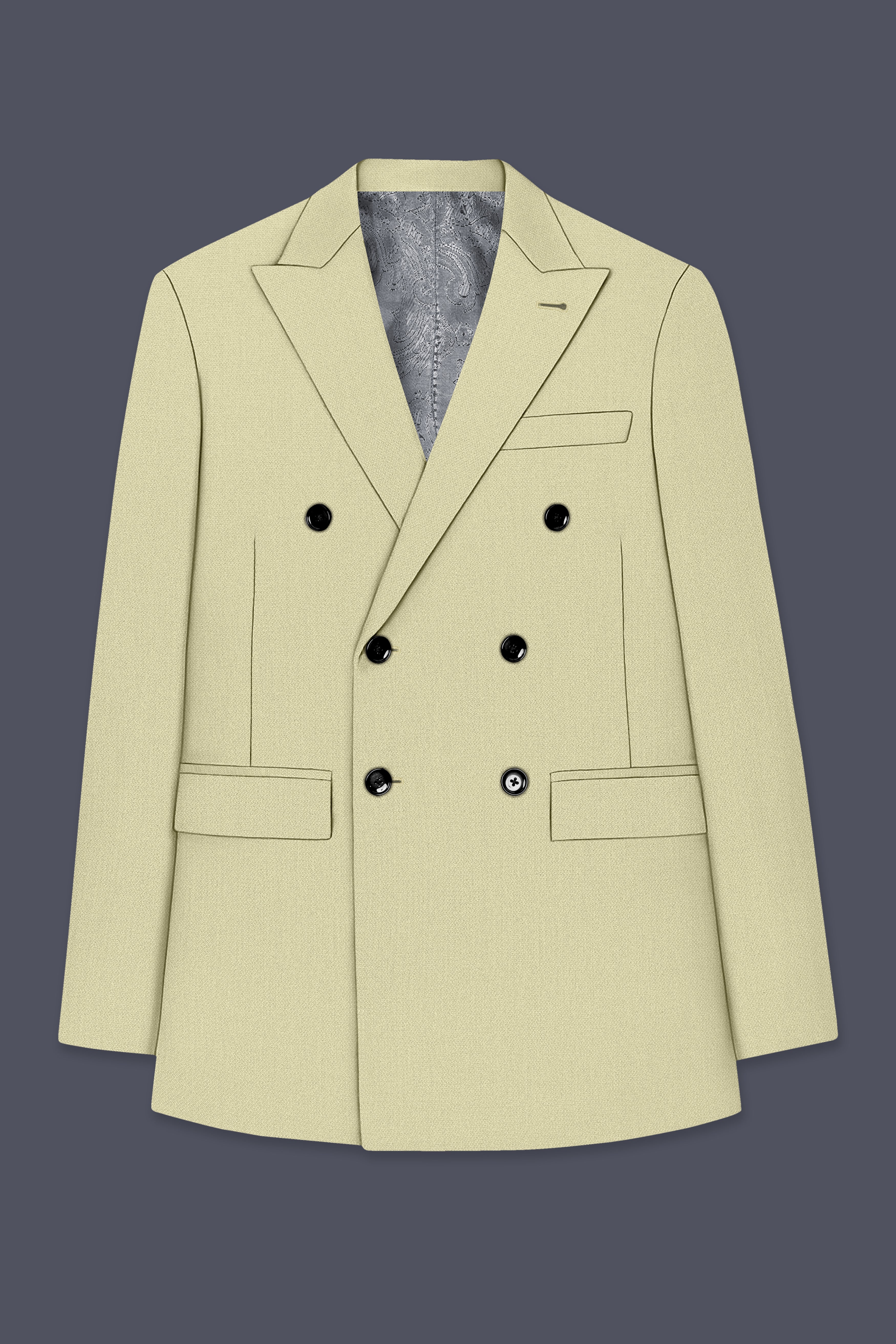 Cedar-Tallow Green Diamond Textured Wool Rich Slight Stretch Double Breasted Blazer