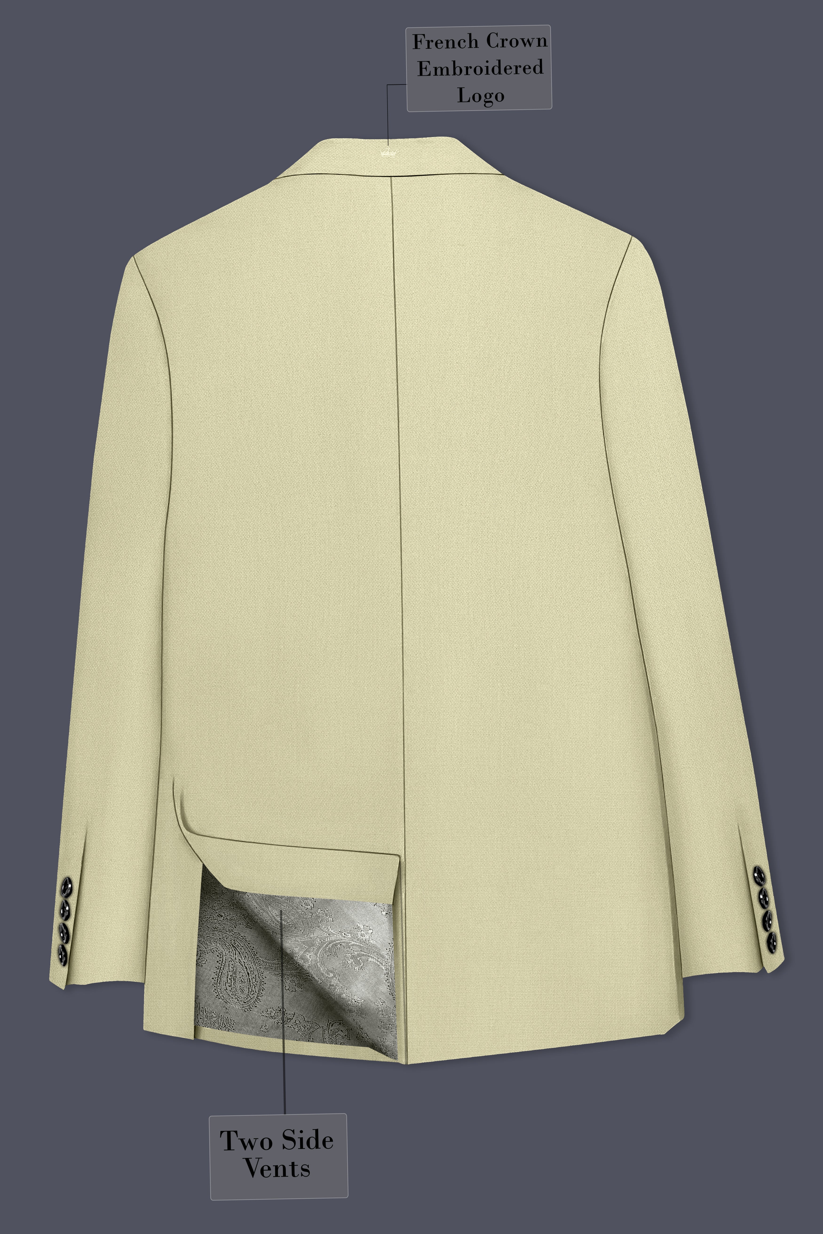 Cedar-Tallow Green Diamond Textured Wool Rich Slight Stretch Double Breasted Blazer