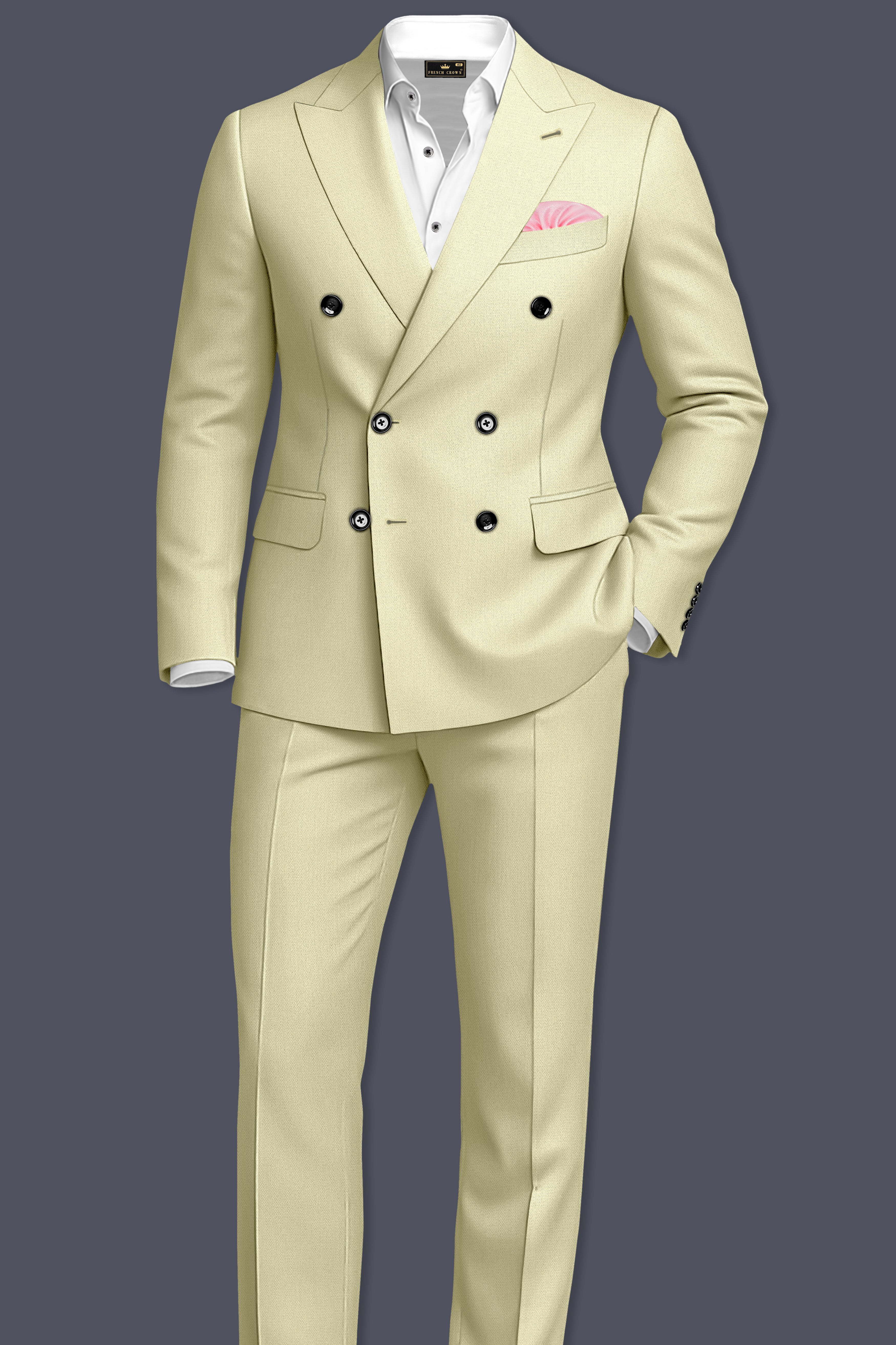 Cedar-Tallow Green Diamond Textured Wool Rich Slight Stretch Double Breasted Blazer