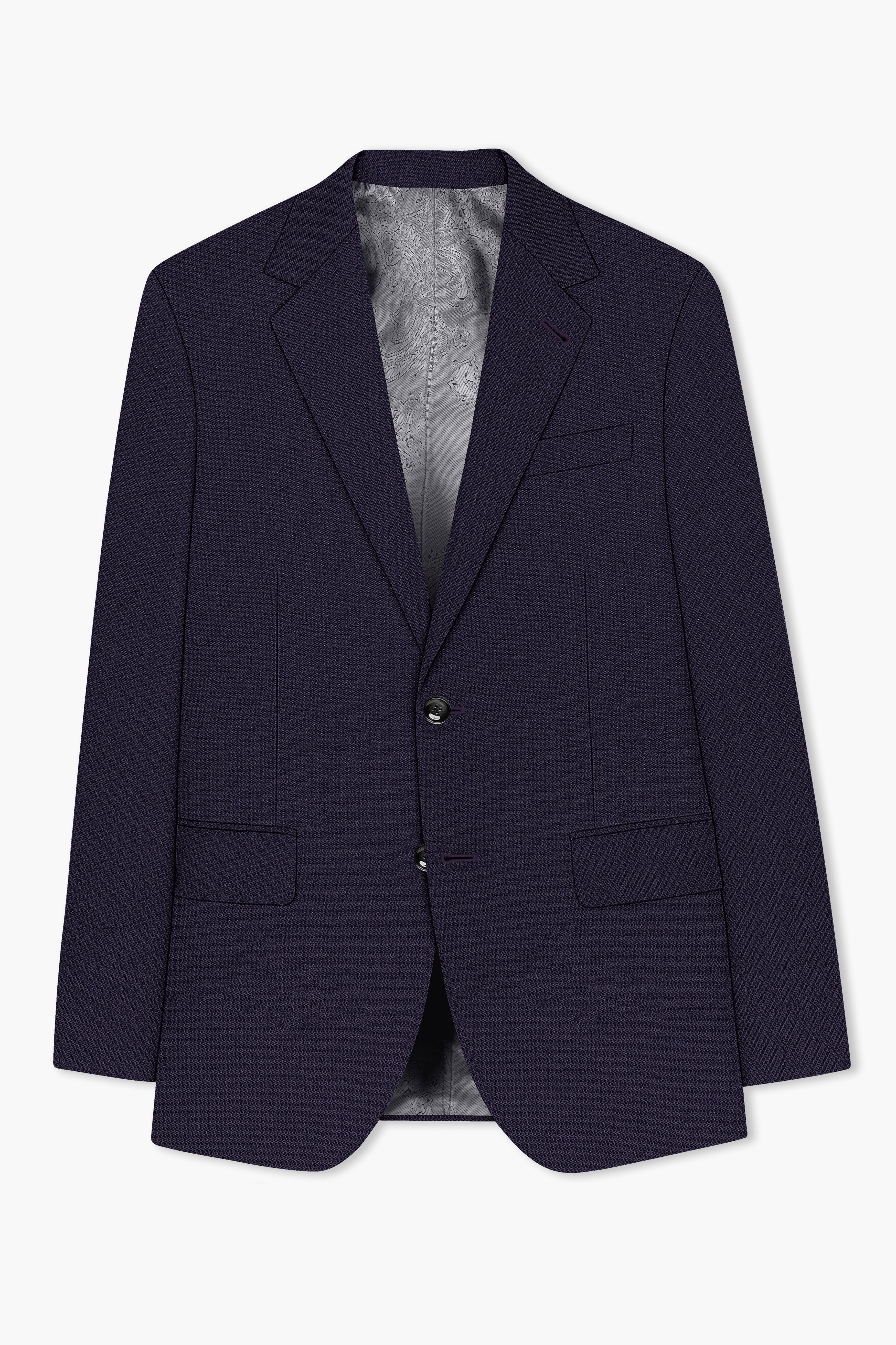 Vesper-Bastille Purple Diamond Textured Wool Rich Slight Stretch Double Breasted Blazer