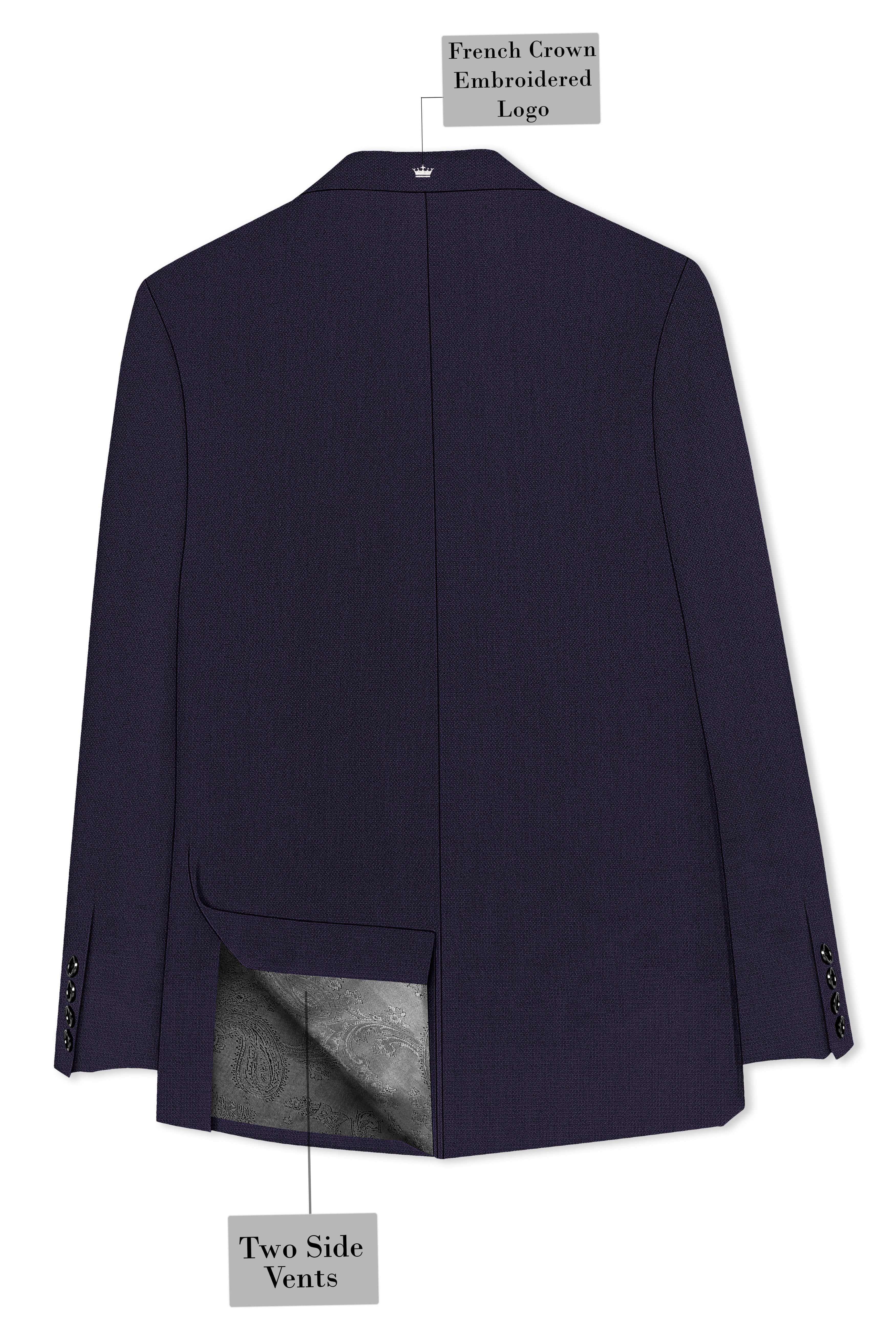Vesper-Bastille Purple Diamond Textured Wool Rich Slight Stretch Double Breasted Blazer