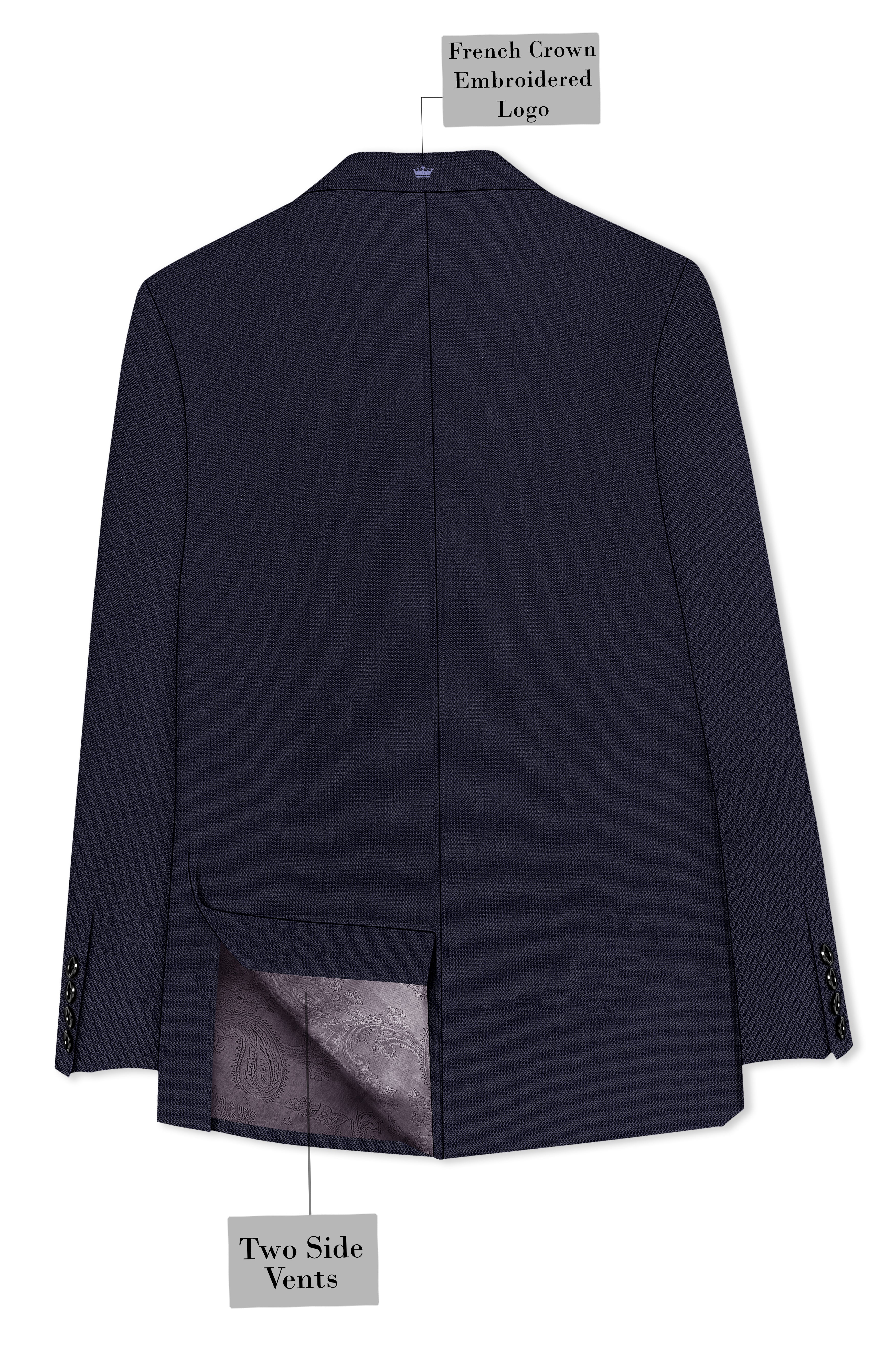 Vesper-Bastille Purple Diamond Textured Wool Rich Slight Stretch Double Breasted Blazer