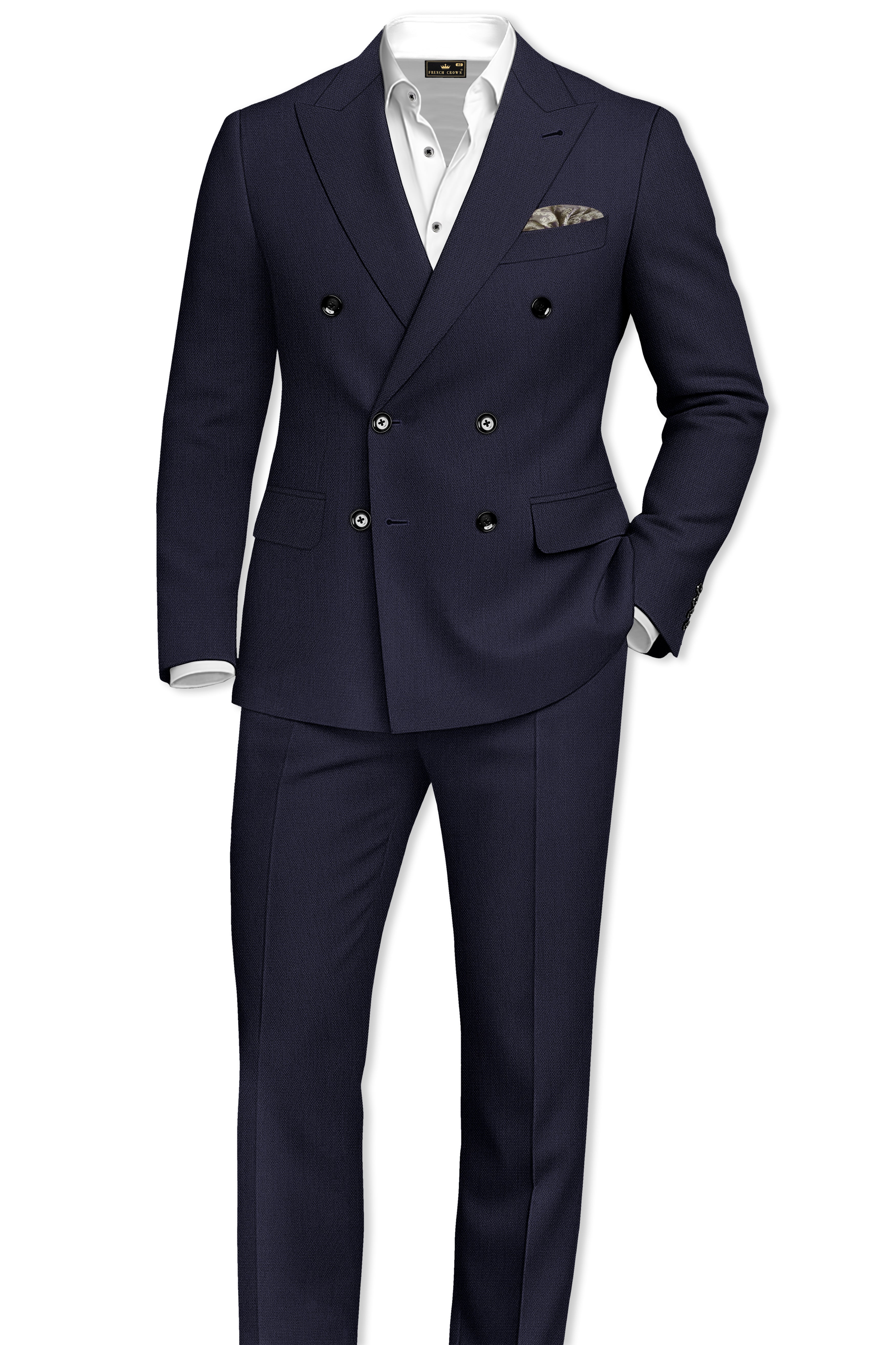 Vesper-Bastille Purple Diamond Textured Wool Rich Slight Stretch Double Breasted Blazer