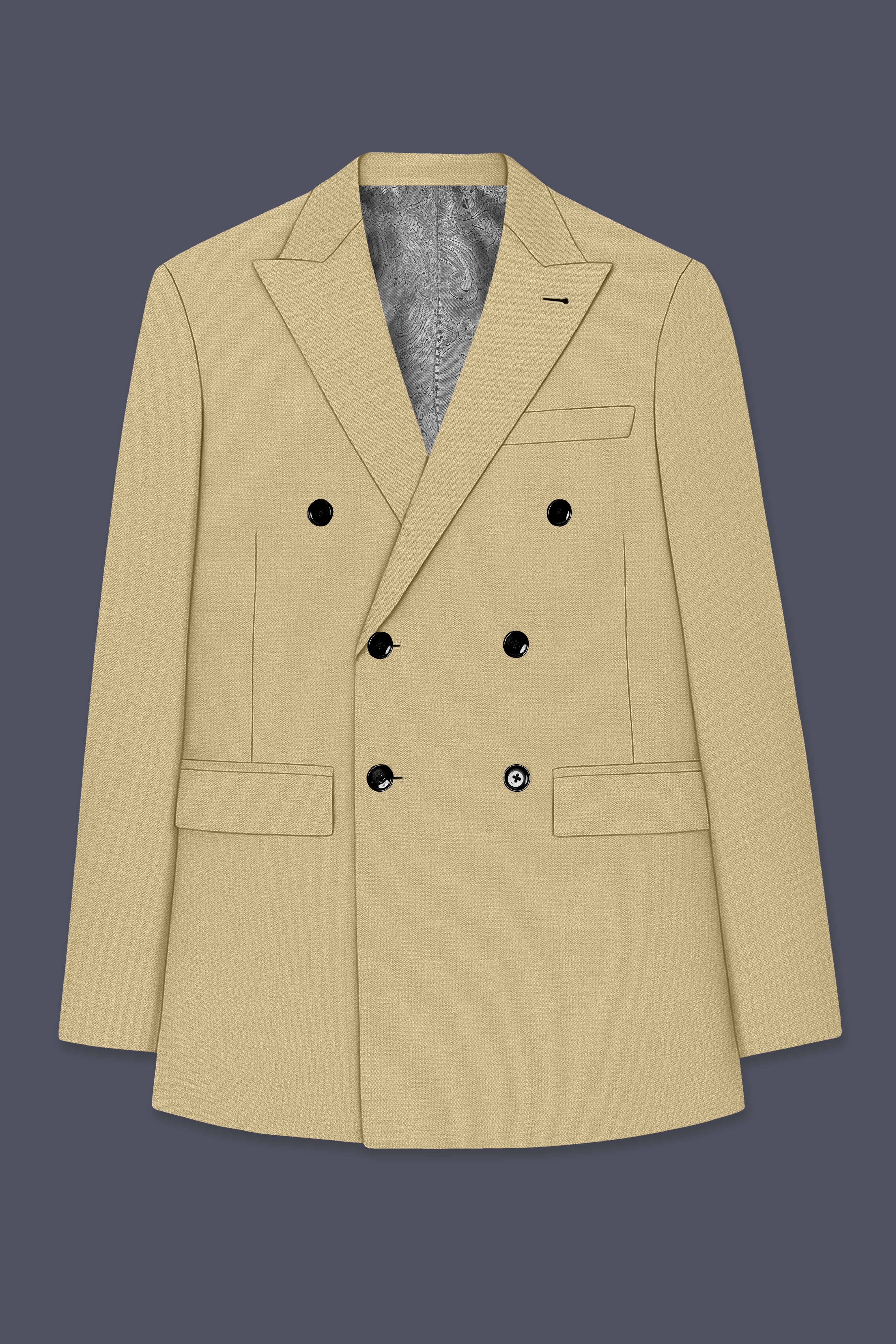 Sable-Mongoose Cream Diamond Textured Wool Rich Slight Stretch Double Breasted Blazer