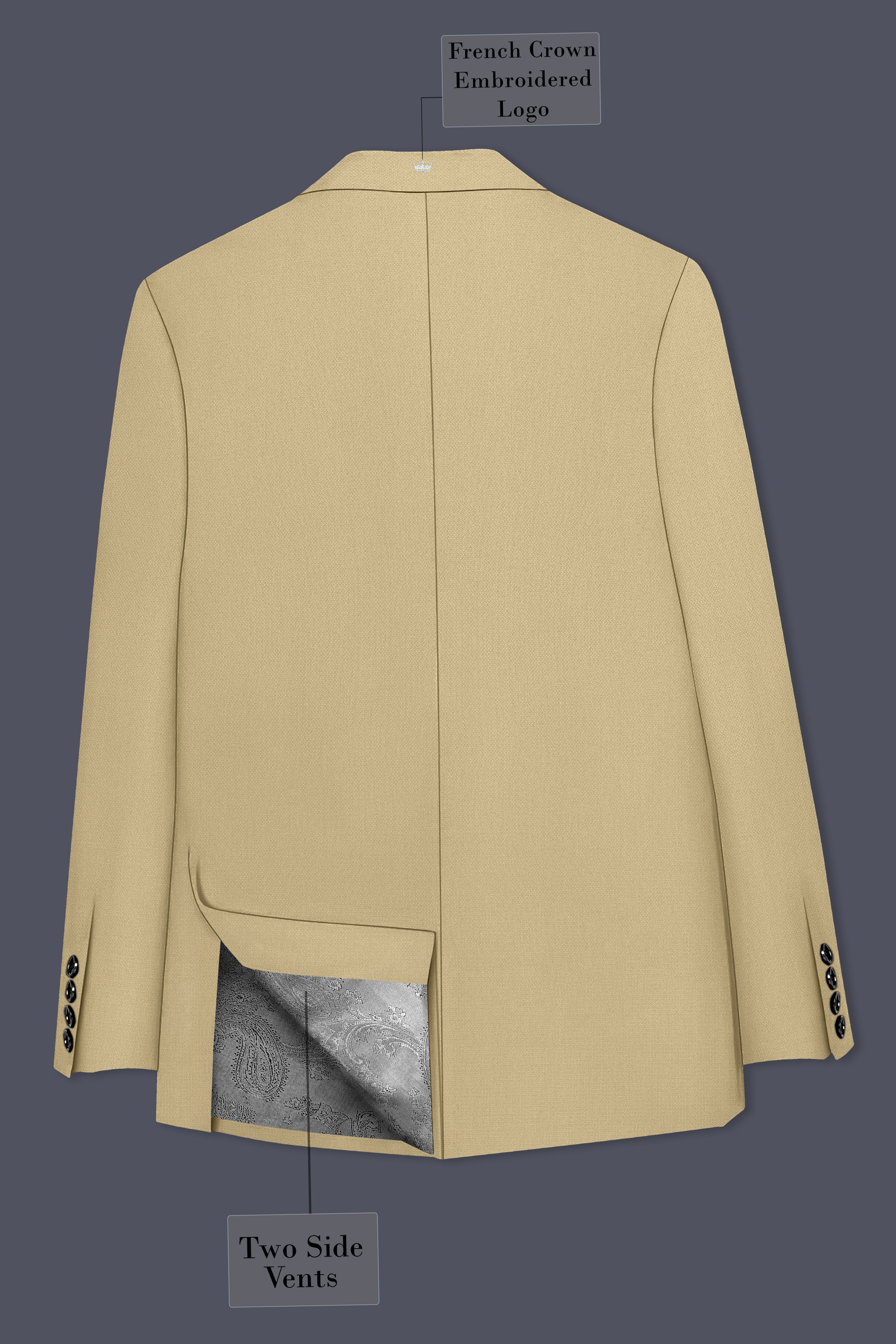 Sable-Mongoose Cream Diamond Textured Wool Rich Slight Stretch Double Breasted Blazer