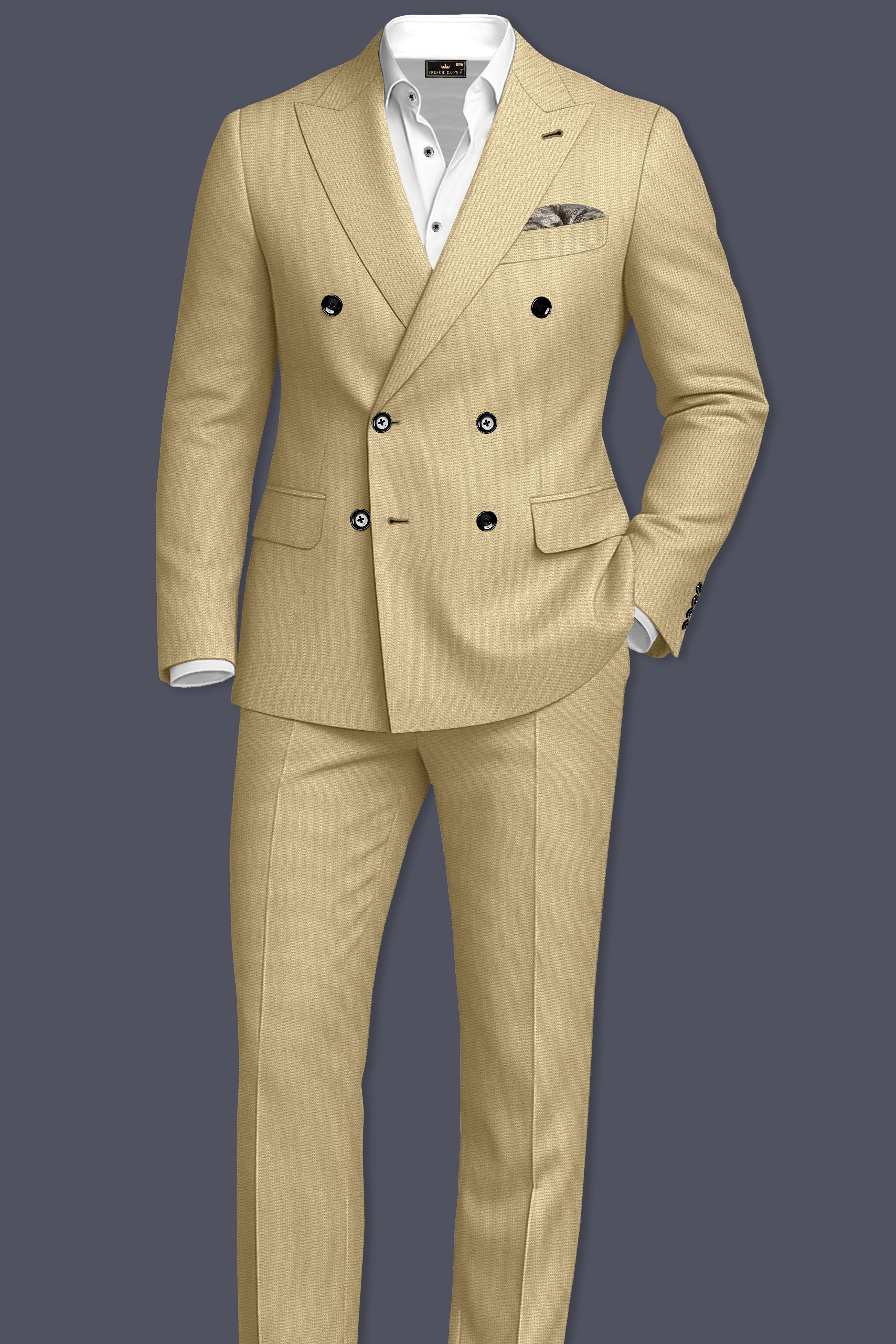 Sable-Mongoose Cream Diamond Textured Wool Rich Slight Stretch Double Breasted Blazer